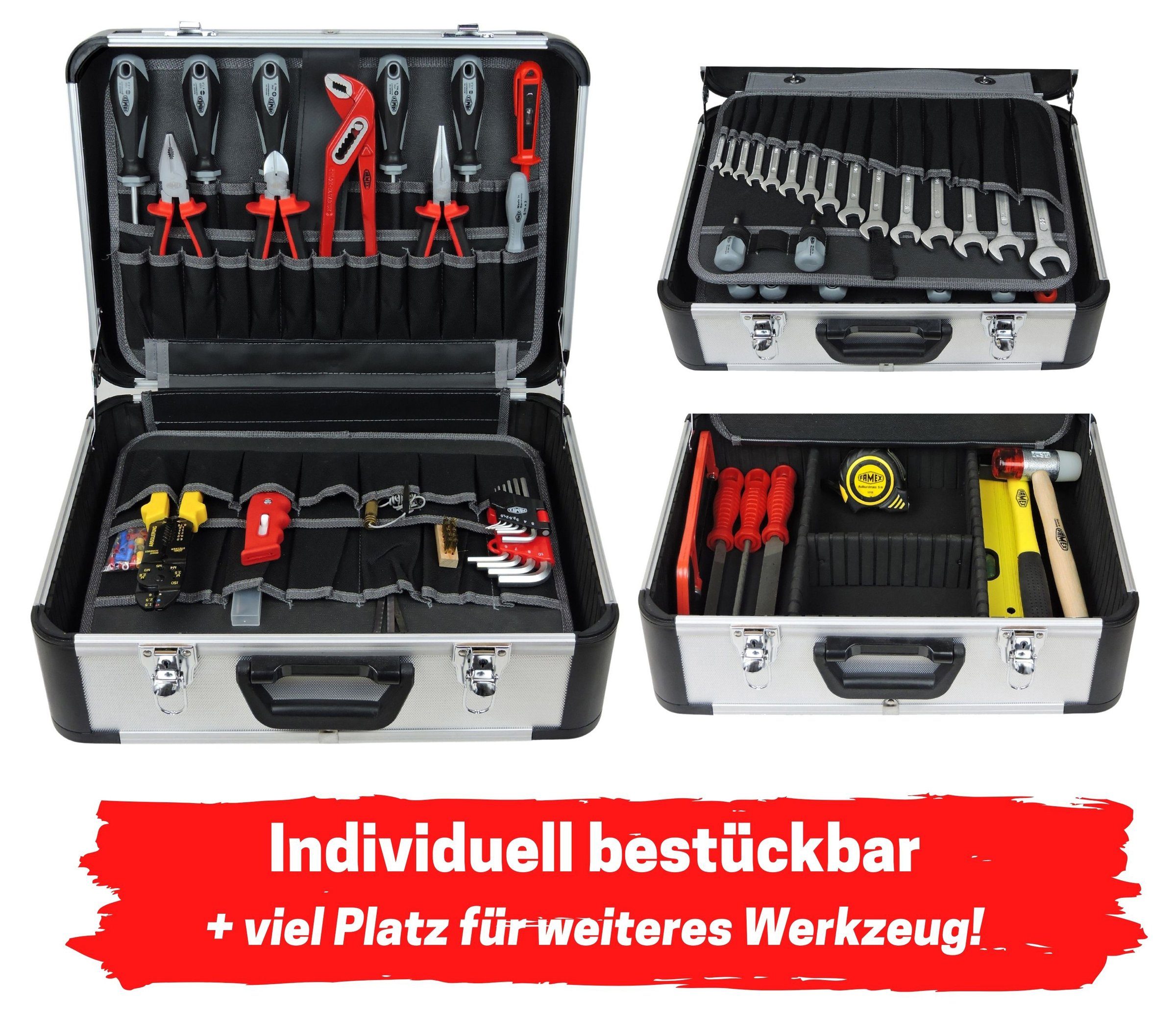 FAMEX 423-47 Werkzeug, Werkzeugset Alu gefüllt Werkzeugkoffer mit Profi (170-St)