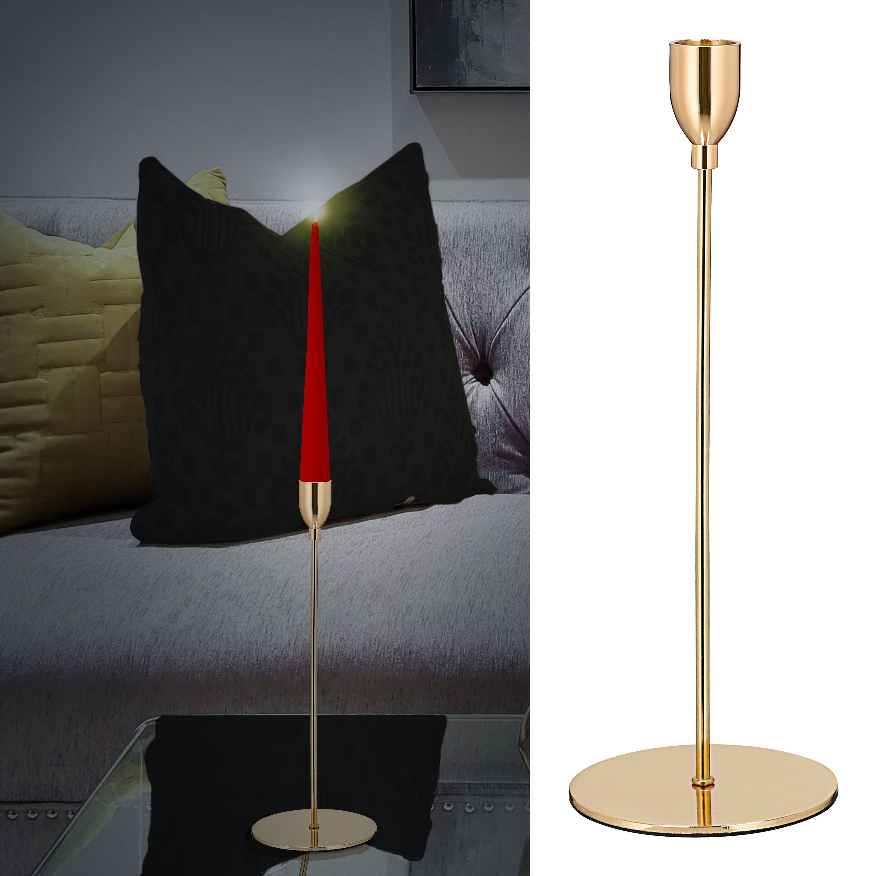 CEPEWA Kerzenständer Kerzenständer Shiny Gold 28cm Eisen Kratzschutz Stabkerzenhalter