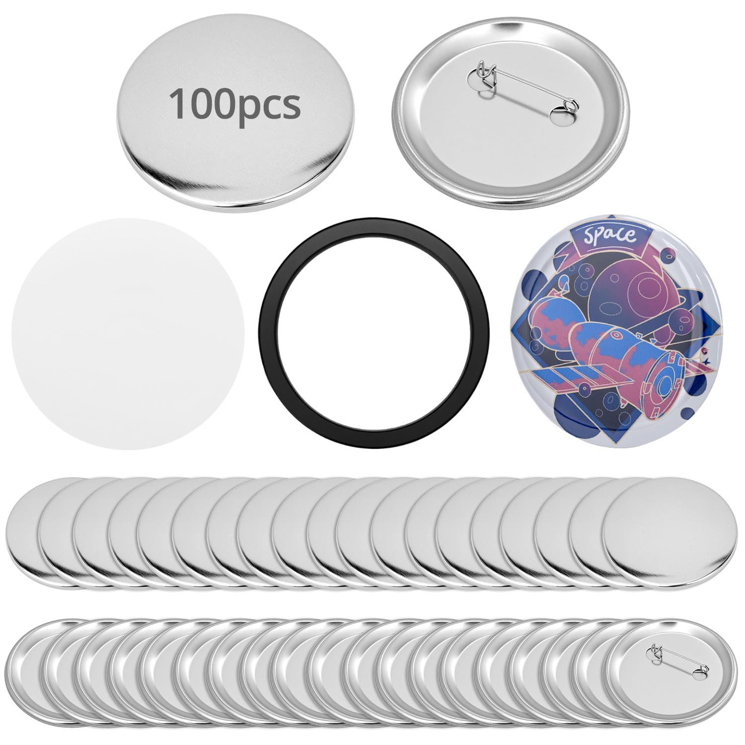 FOUORTUNATE-BEE Multitool 100er Button Rohlinge 58 mm, Badge Zubehör für Buttonmaschine, (100 St), Ansteckbutton Set für DIY Badges Schule Verein Party und Werbung