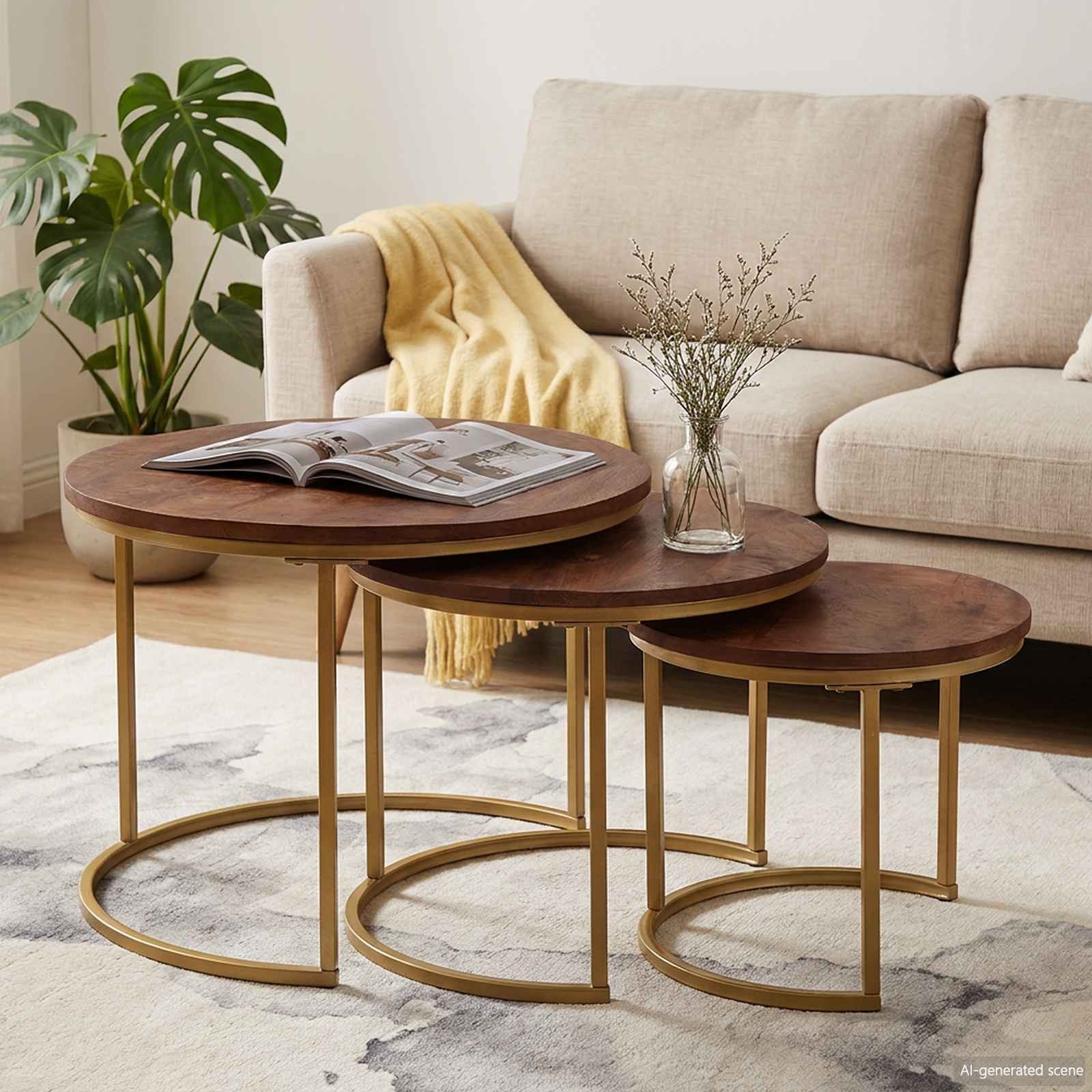 vidaXL Couchtisch Nesting-Couchtische 3 stk. Dunkelbraun 54 x 54 x 40 cm (3-St)