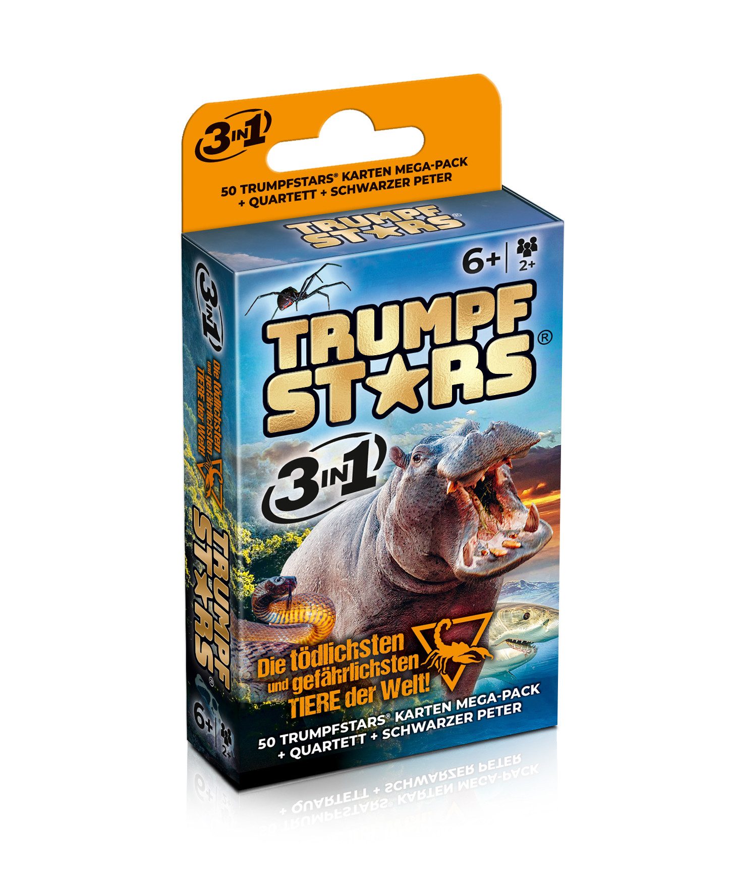 Gomazing Spiel Trumpfstars Die tödlichsten und gefährlichsten Tiere der Welt 3 in 1, Kartenspiel, Trumpfspiel, Quartett und SchwarzerPeter