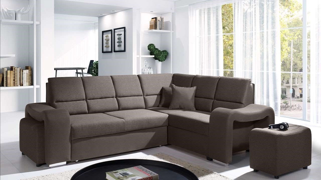 MKS MÖBEL Ecksofa AKIWA, 2 Dunkelbraun mit Schlaffunktion, L-Form Wohnlandschaft Hocker - Couch