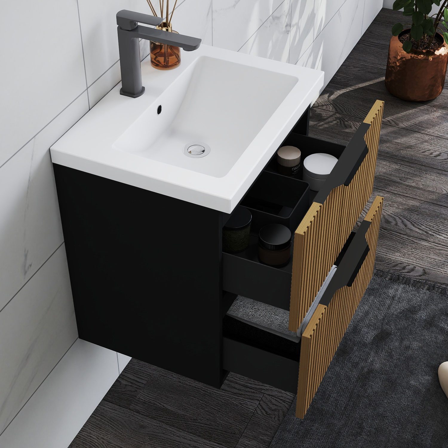duschspa Waschtisch Waschbecken mit Unterschrank Badmöbel Set Hängeschrank, mit Griffe, 50/60/80/100/120 cm
