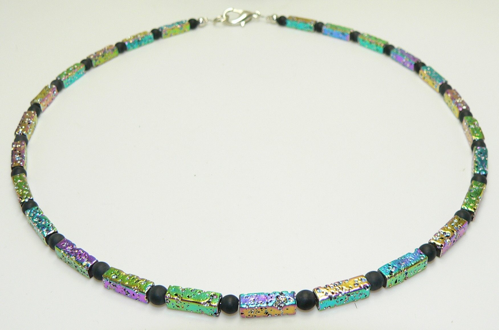 traumschmuck Kette ohne Anhänger 227b Halskette Schmuck-Edelstein Rechteck Lava glänzend schwarz (Geschenk, Muttertag, Weihnachten, Geburtstag, Valentinstag, incl. Schmuckbox), handgefertigt, Made in Germany