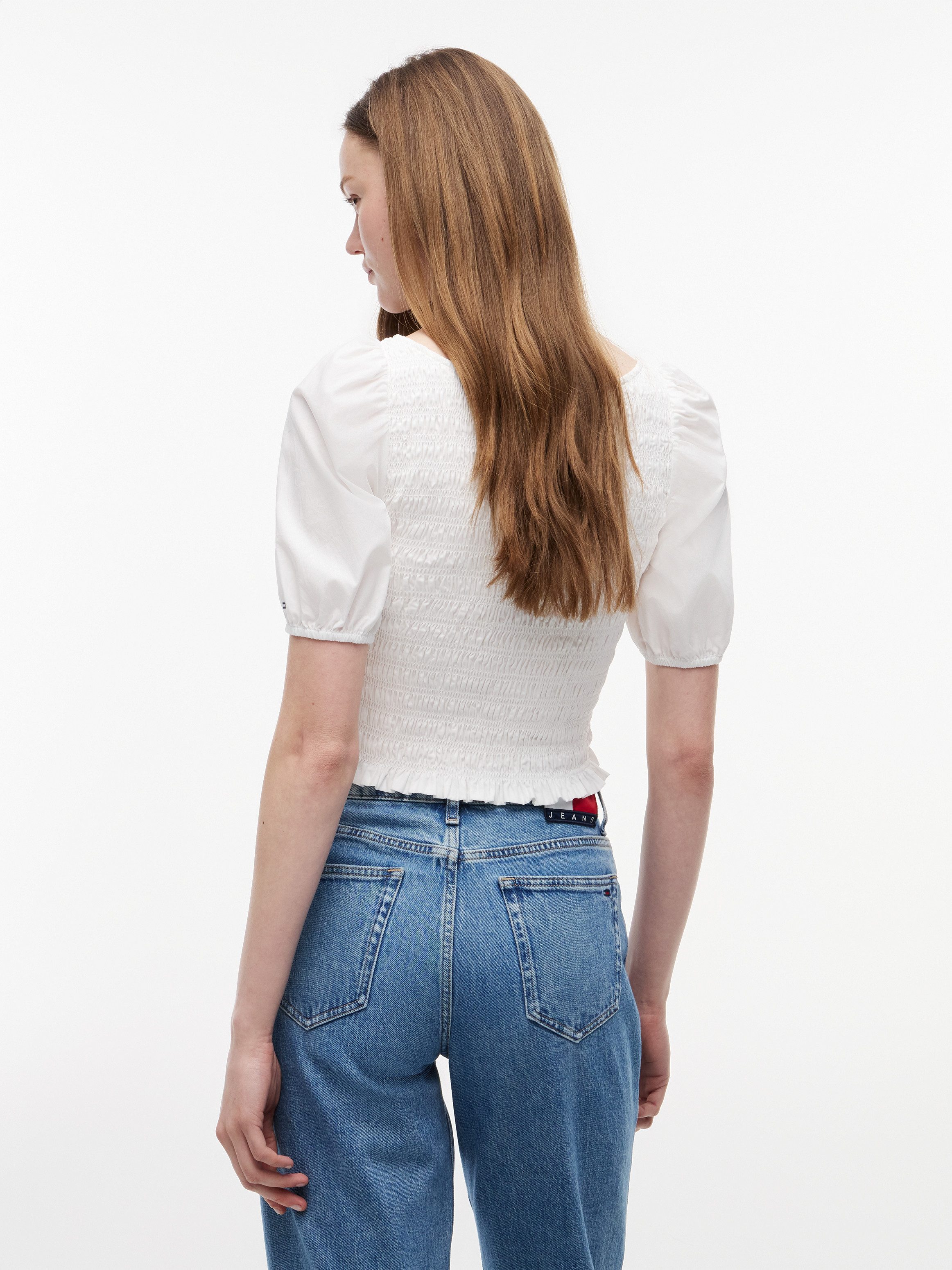 Tommy Jeans Kurzarmbluse TJW SMOCKED SS BLOUSE Baumwolle, Puffärmel