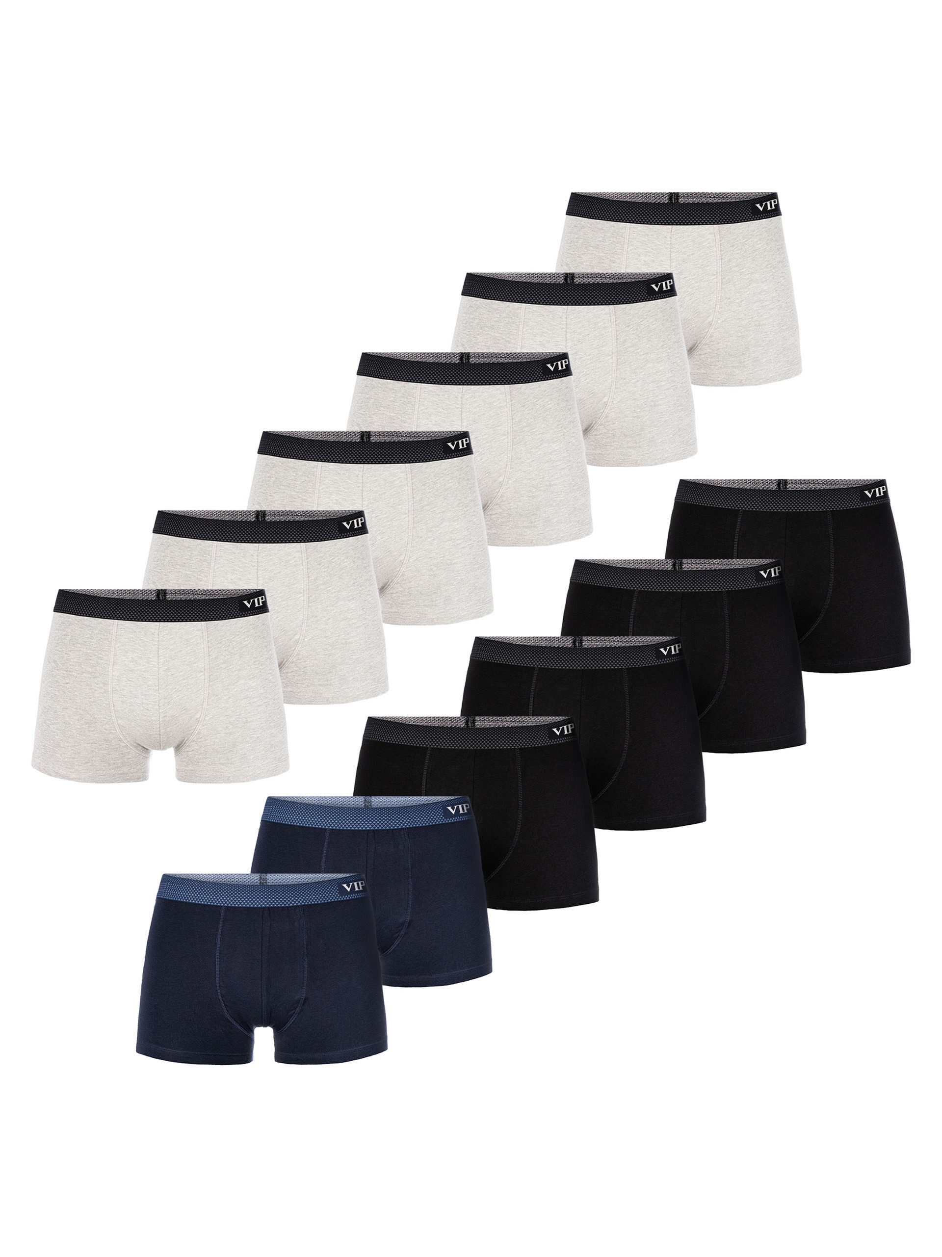 VIP Retro Boxer Premium Jersey Stretch - 12er Set - Boxershorts - Multipack - Uni (12-St) Unterwäsche Männer Herren Retroshorts Baumwoll-Mix Unterhosen 12-Pack