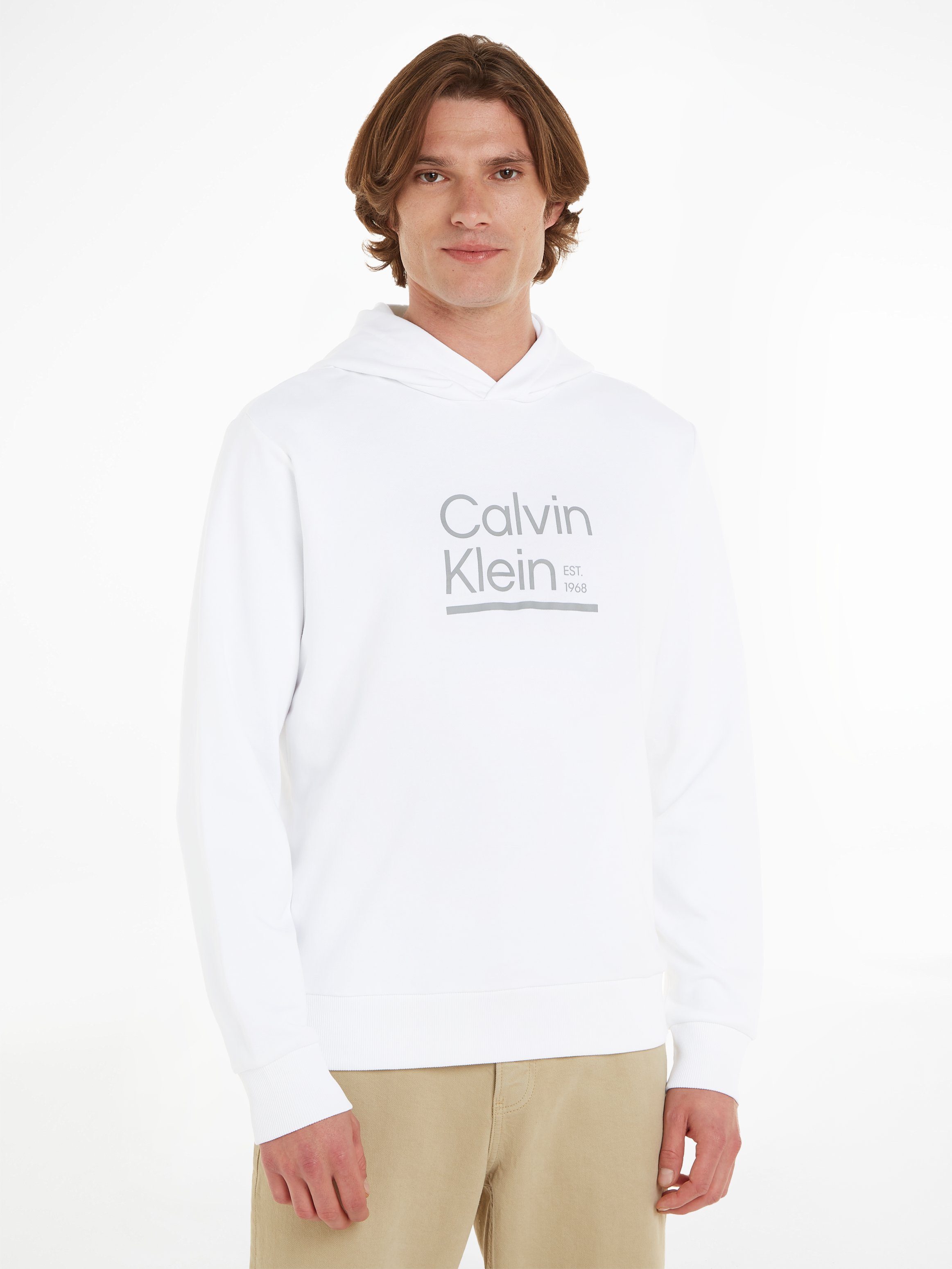 mit HOODIE Kapuzensweatshirt CONTRAST LINE Calvin Logodruck White Klein LOGO Bright