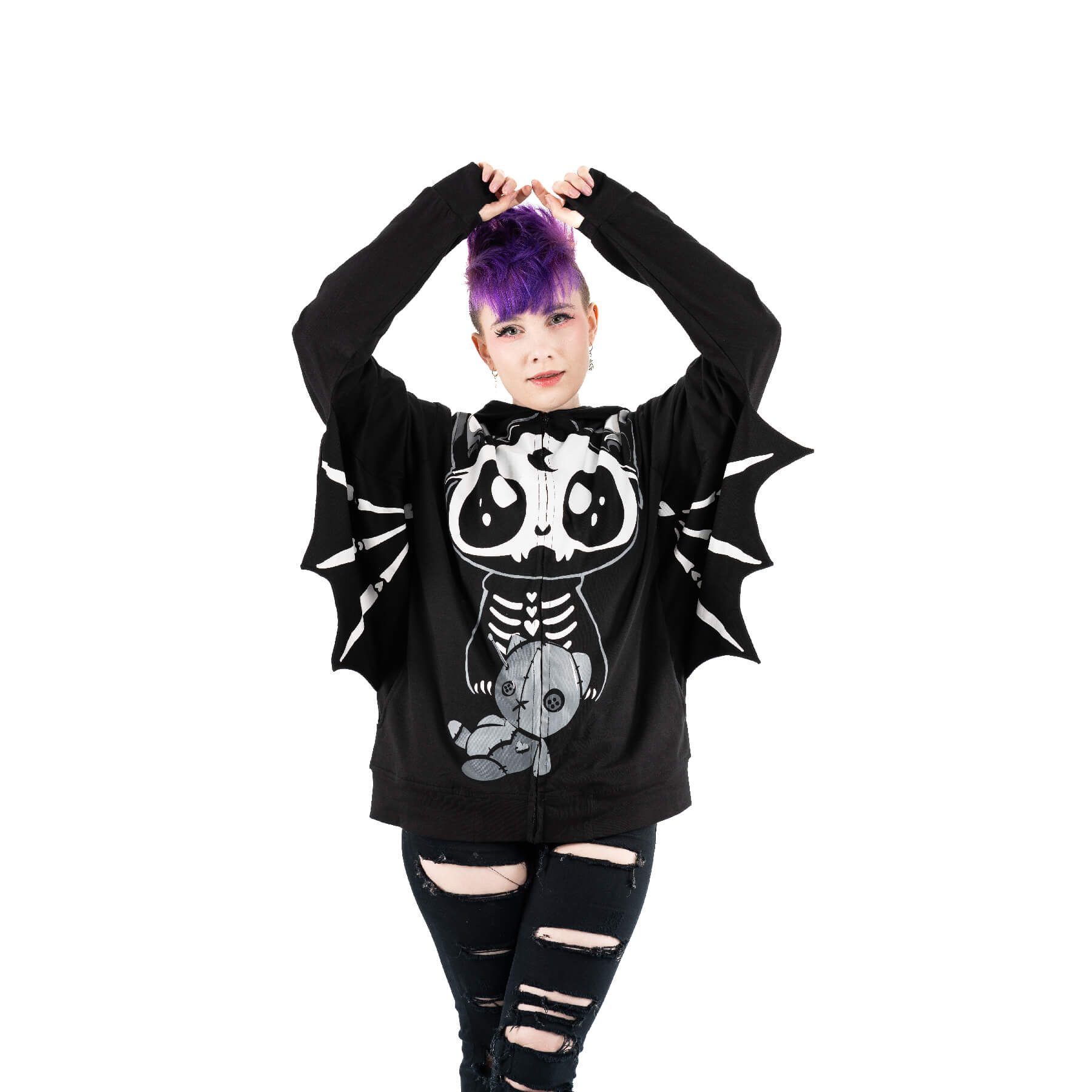 Cupcake Cult Kapuzensweatshirt Bat Doll Hood Fledermaus Skelett Teddybär Hoodie