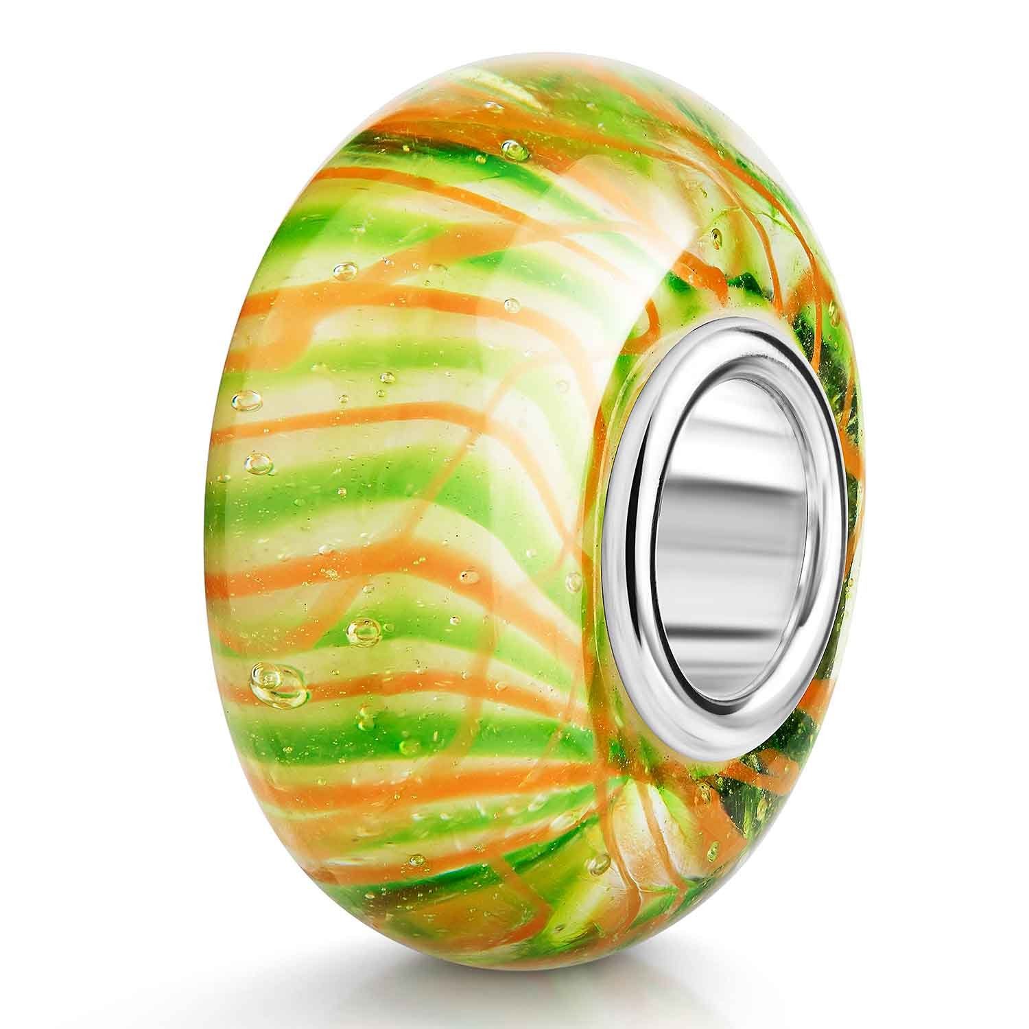 Bead Glas Charm Streifen Gelb Grün Orange gestreift 909
