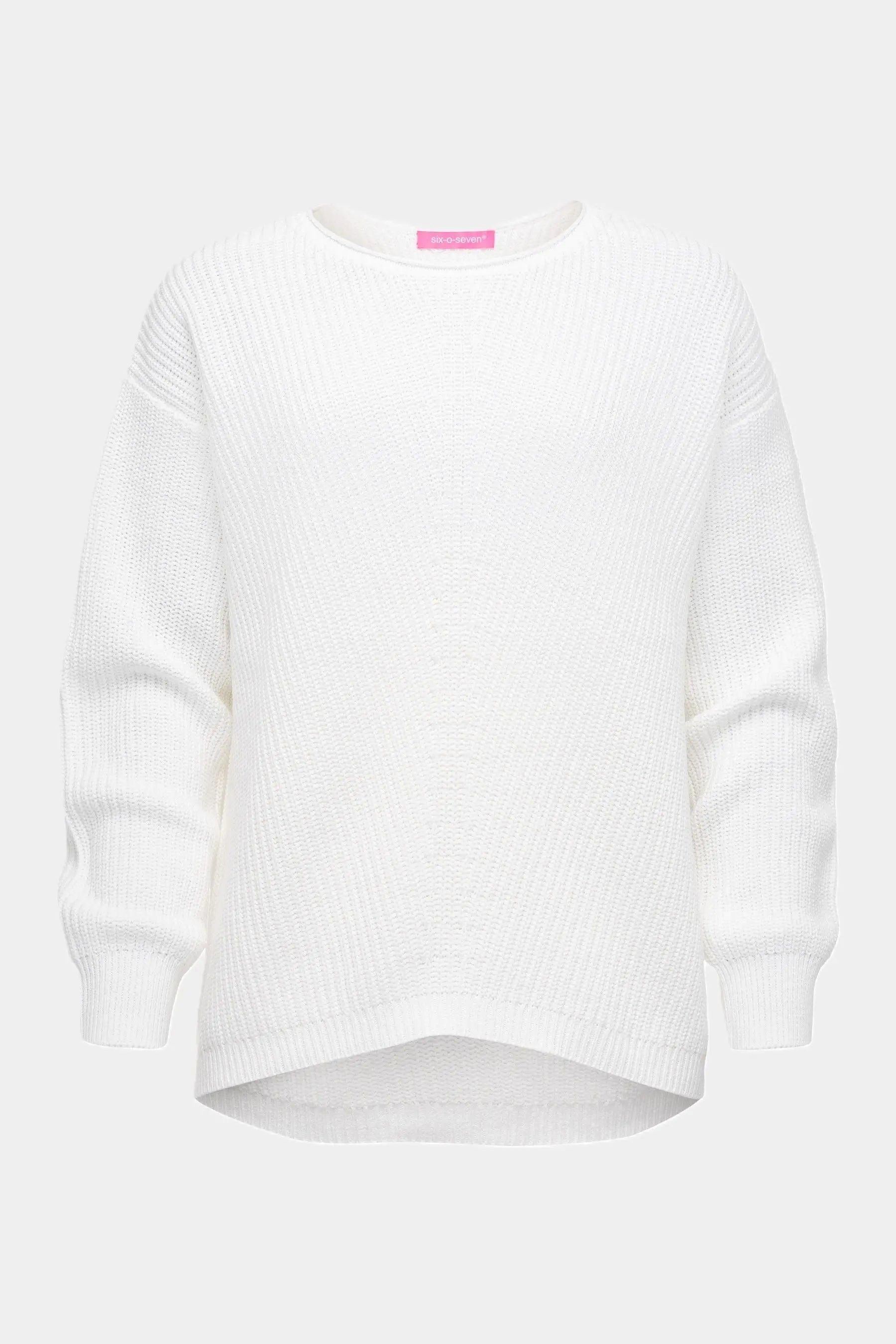 six-o-seven Strickpullover Six-o-Seven Baumwoll-Strickpullover mit moderner Silhouette in WHITE