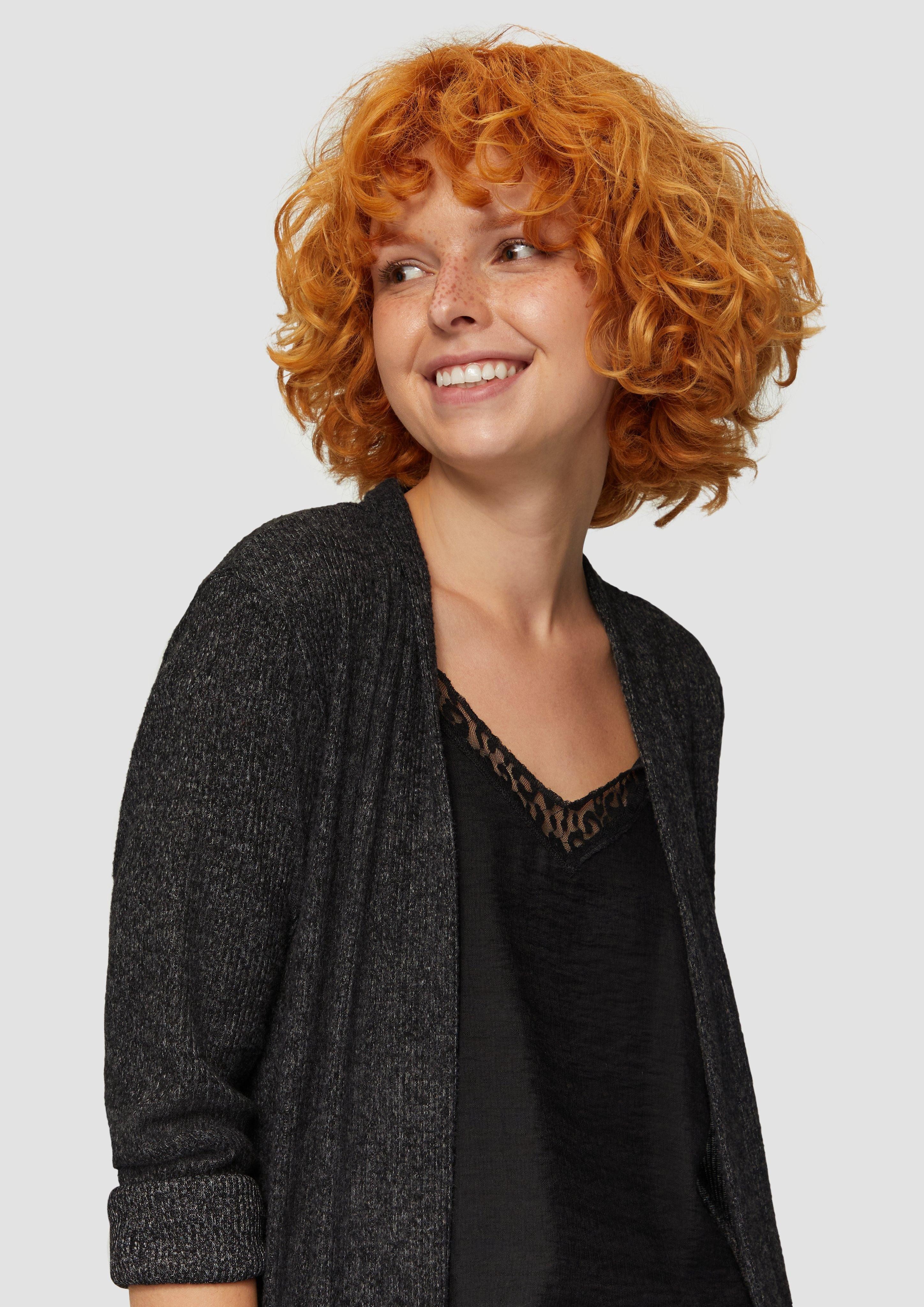 QS Langarmshirt Flauschiger Long-Cardigan mit Rippstruktur günstig online kaufen