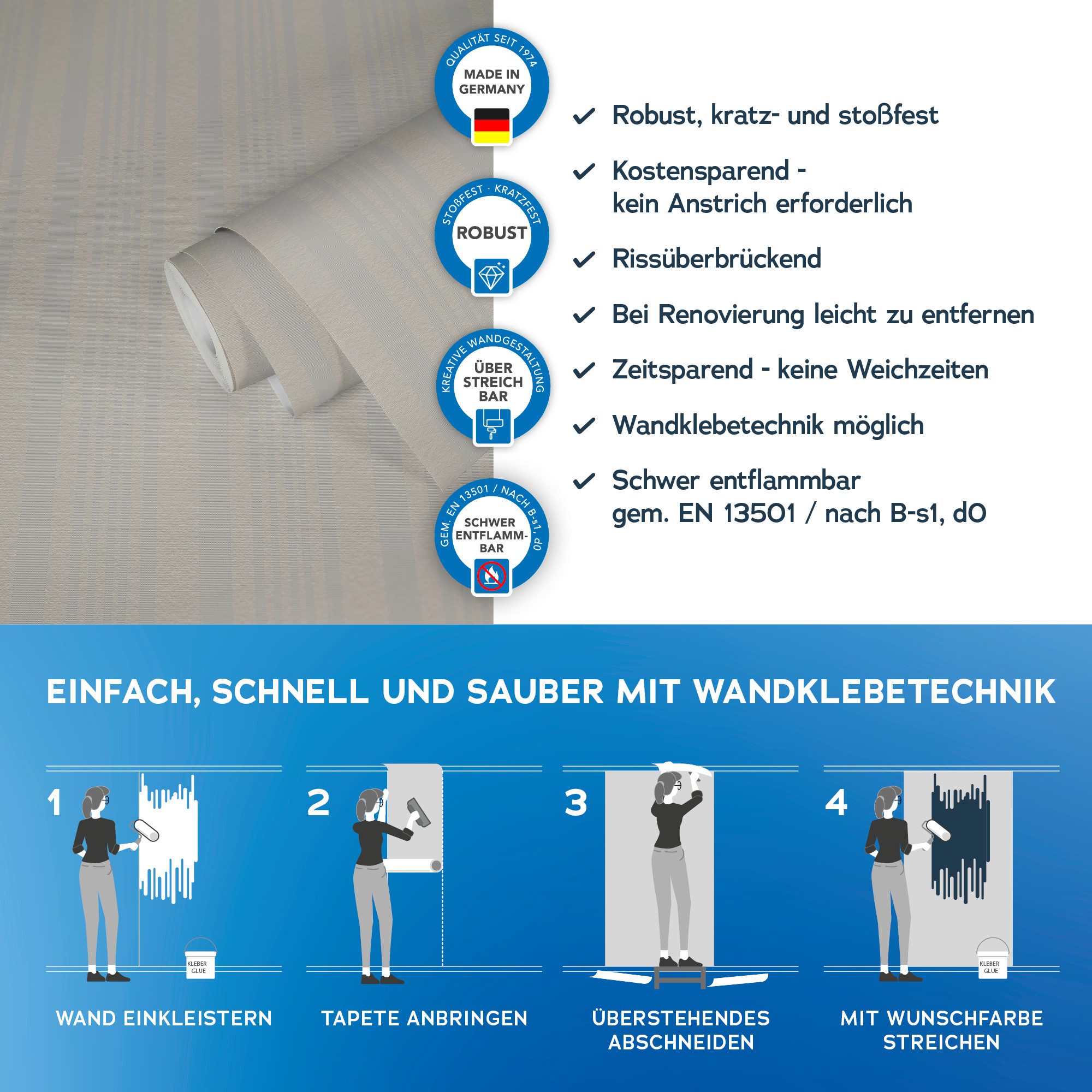 A.S. Création Vliestapete Meistervlies, strukturiert, gestreift, Streifen, mehrfarbig, Struktur Tapete Streifen Überstreichbar Tapeten Wohnzimmer Flur Design