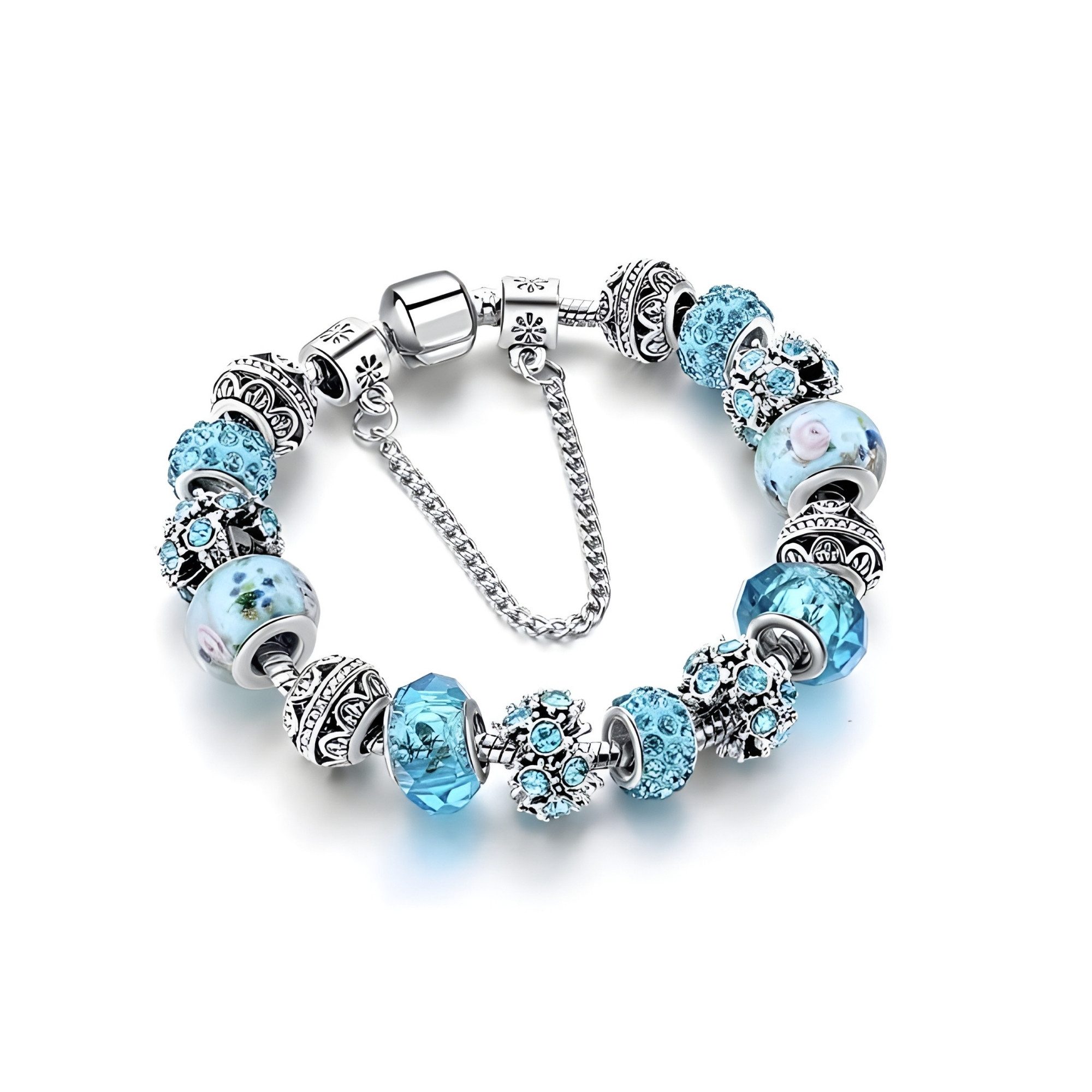 YouBella Charm-Armband Kristall Armreif Blau Silberplattiert Elegant Für Damen (Set, Modischer Kunstschmuck), Langlebiges Finish, Geeignet für alle Anlässe, Nickel- & bleifrei