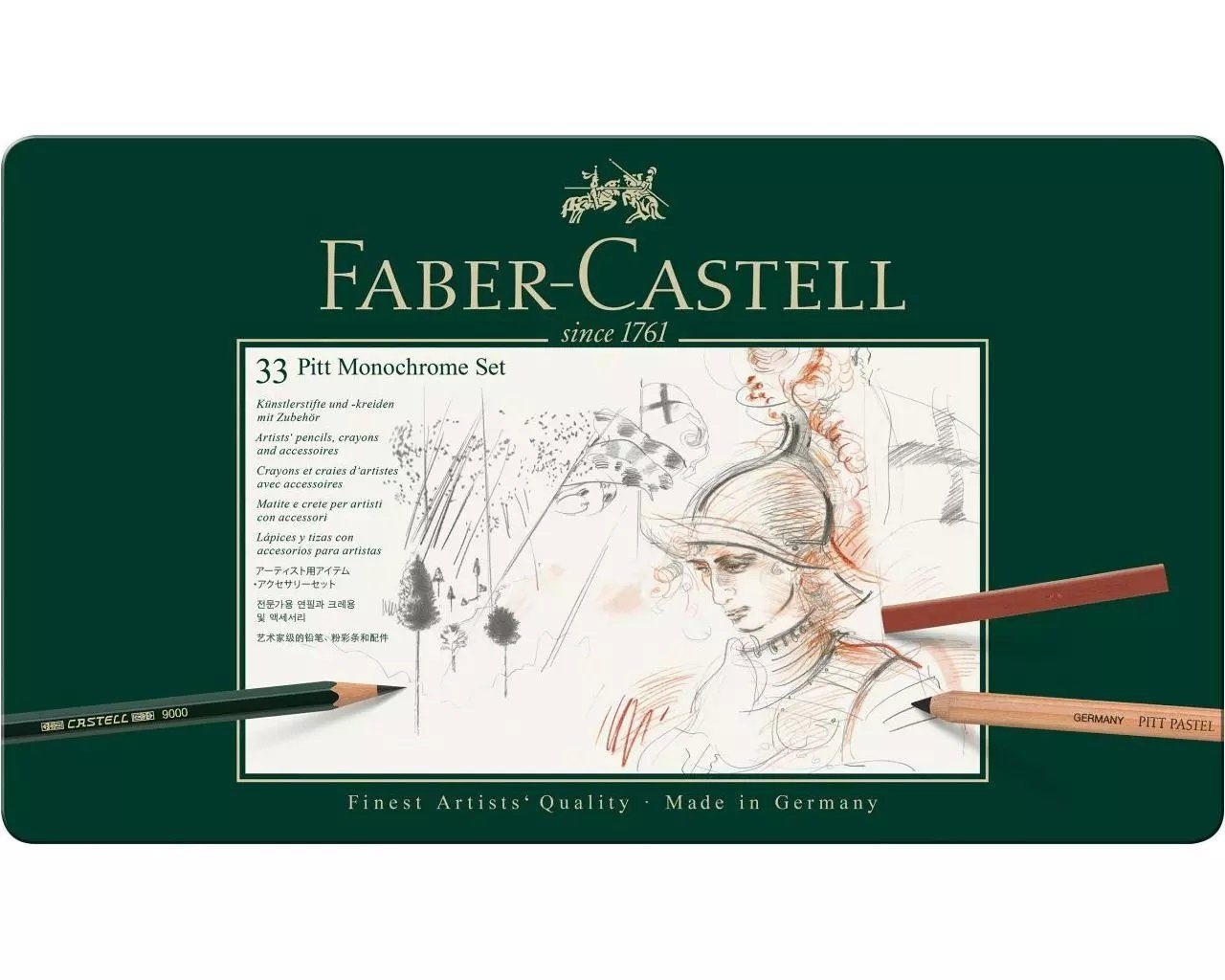 Faber-Castell Kreativset 33er Metalletui Pitt Monochrome Set Stifte und Kreiden mit Zubehör, (Zeichen-Set, 33-tlg., 33-tlg. Set)