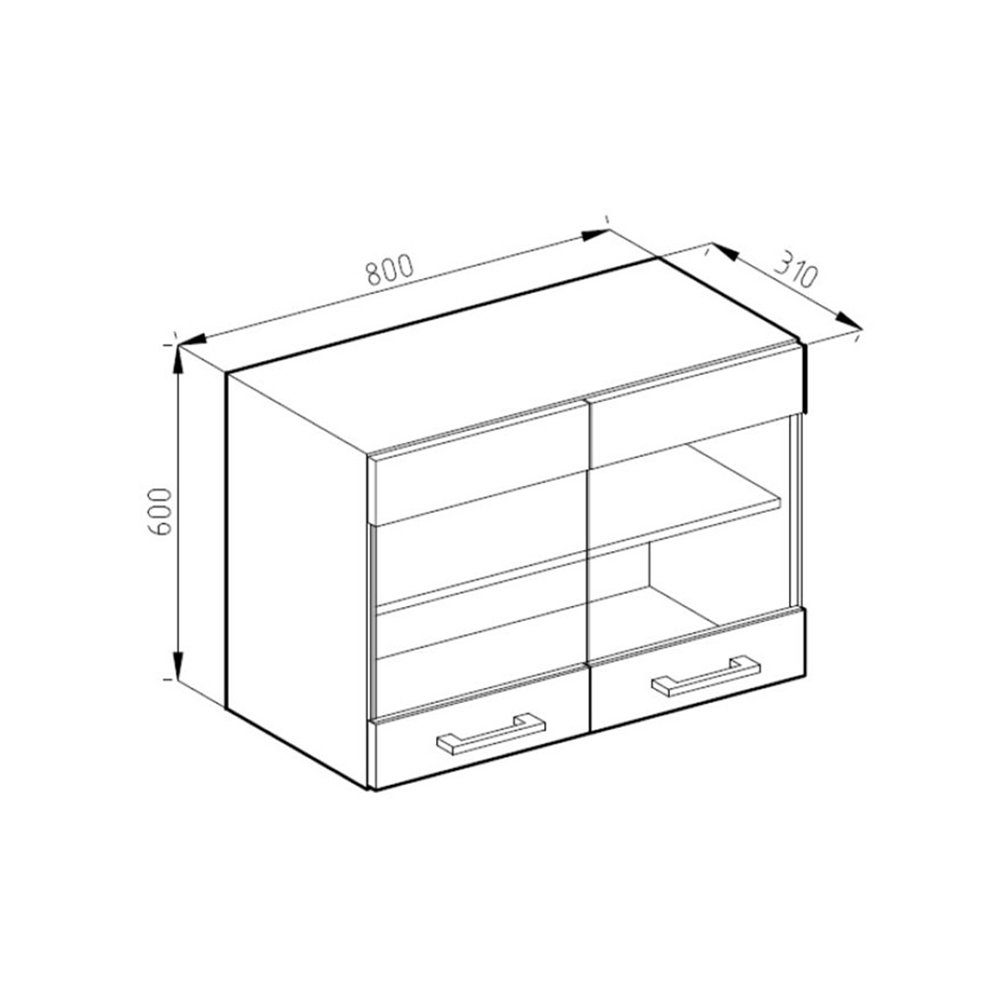 Vicco Anthrazit Weiß Landhaus 80 Küche R-Line anthrazit cm Anthrazit Glashängeschrank Hängeschrank | Weiß