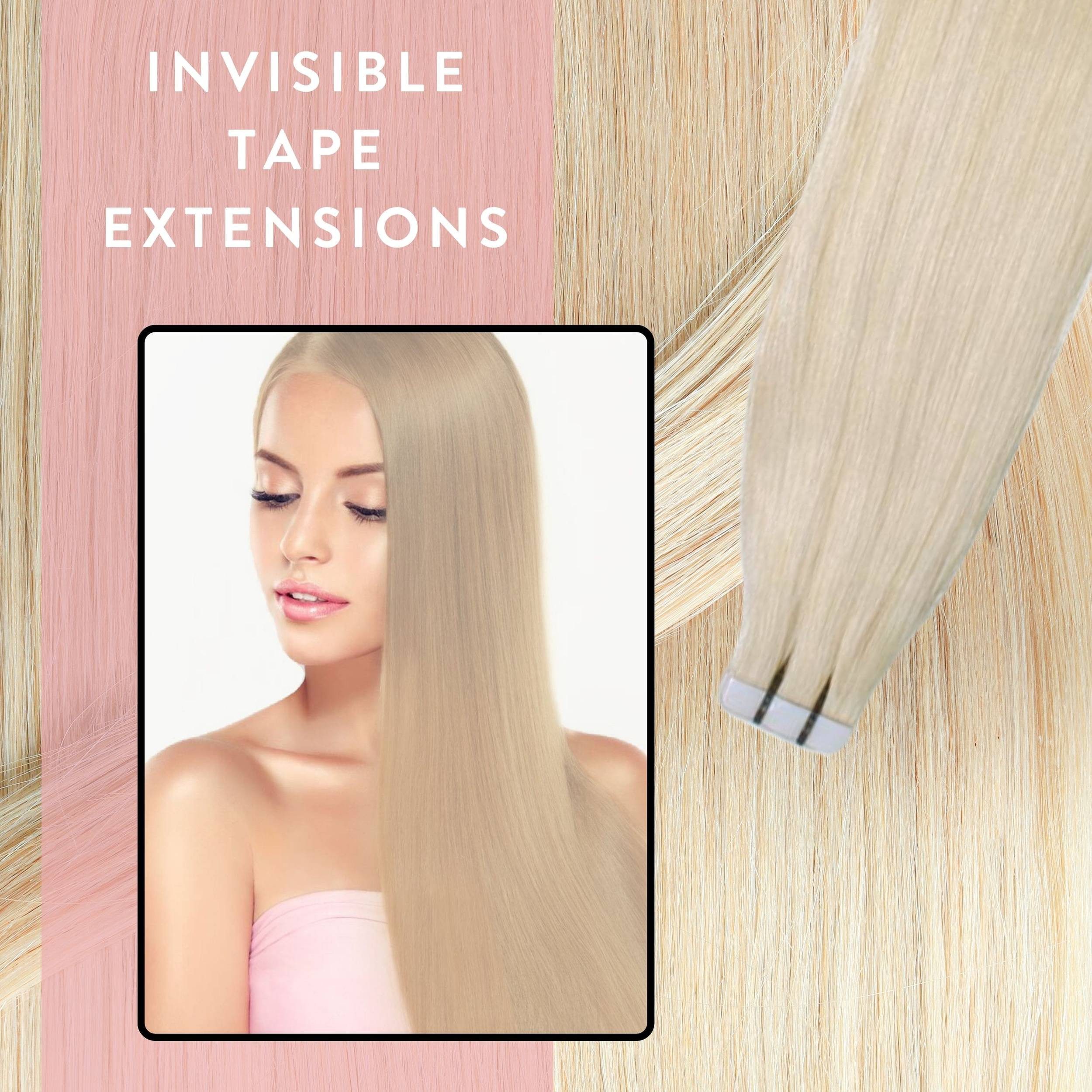 hair2heart Echthaar-Extension Invisible Tape Extensions - Premium #10/1 Hell-Lichtblond Asch 50cm – Bild 2 von 5
