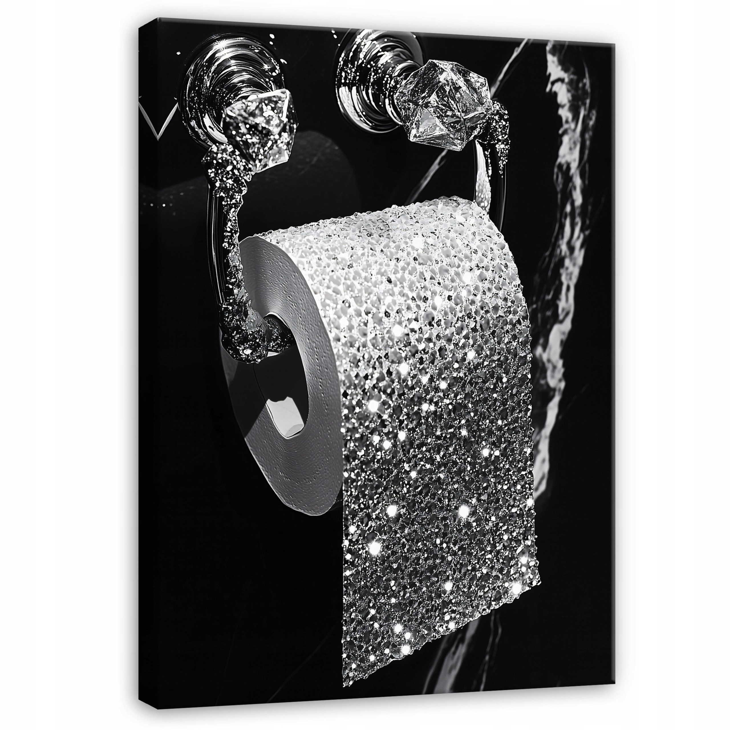 Wallarena Leinwandbild WC mit Toilettenpapier in Grau im modernen Stil für Wohnzimmer, WC (1 St), mit Kristallgriffen mit Holzrahmen mit Aufhängevorrichtung 30x40cm