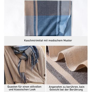 zggzerg Wollschal Damen Schal,Kariert übergroßer Quadratisch Fransen Schal Weich Komfort
