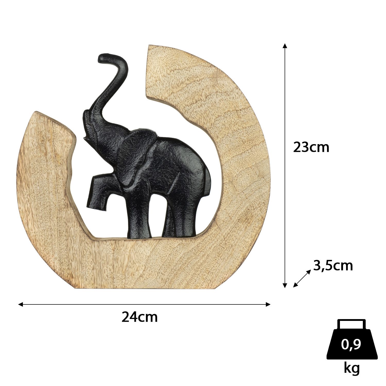 Moritz Skulptur Elefantenfigur schwarz auf Holz 24 x 3,5 x 23 cm