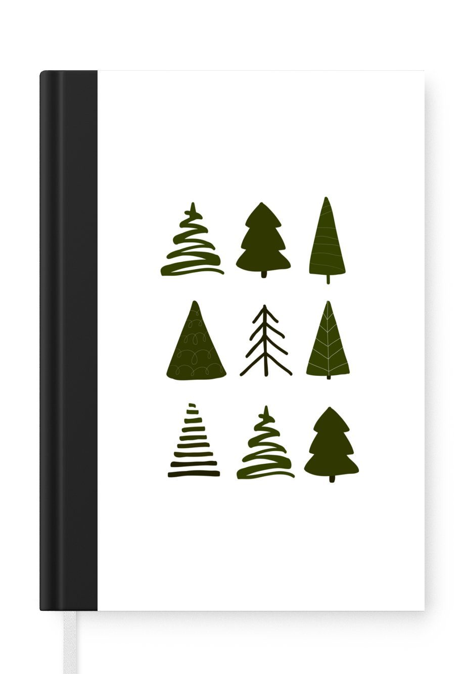 MuchoWow Notizbuch Weihnachtsbäume - Schablonen - weiß, Journal, Merkzettel, Tagebuch, Notizheft, A5, 98 Seiten, Haushaltsbuch