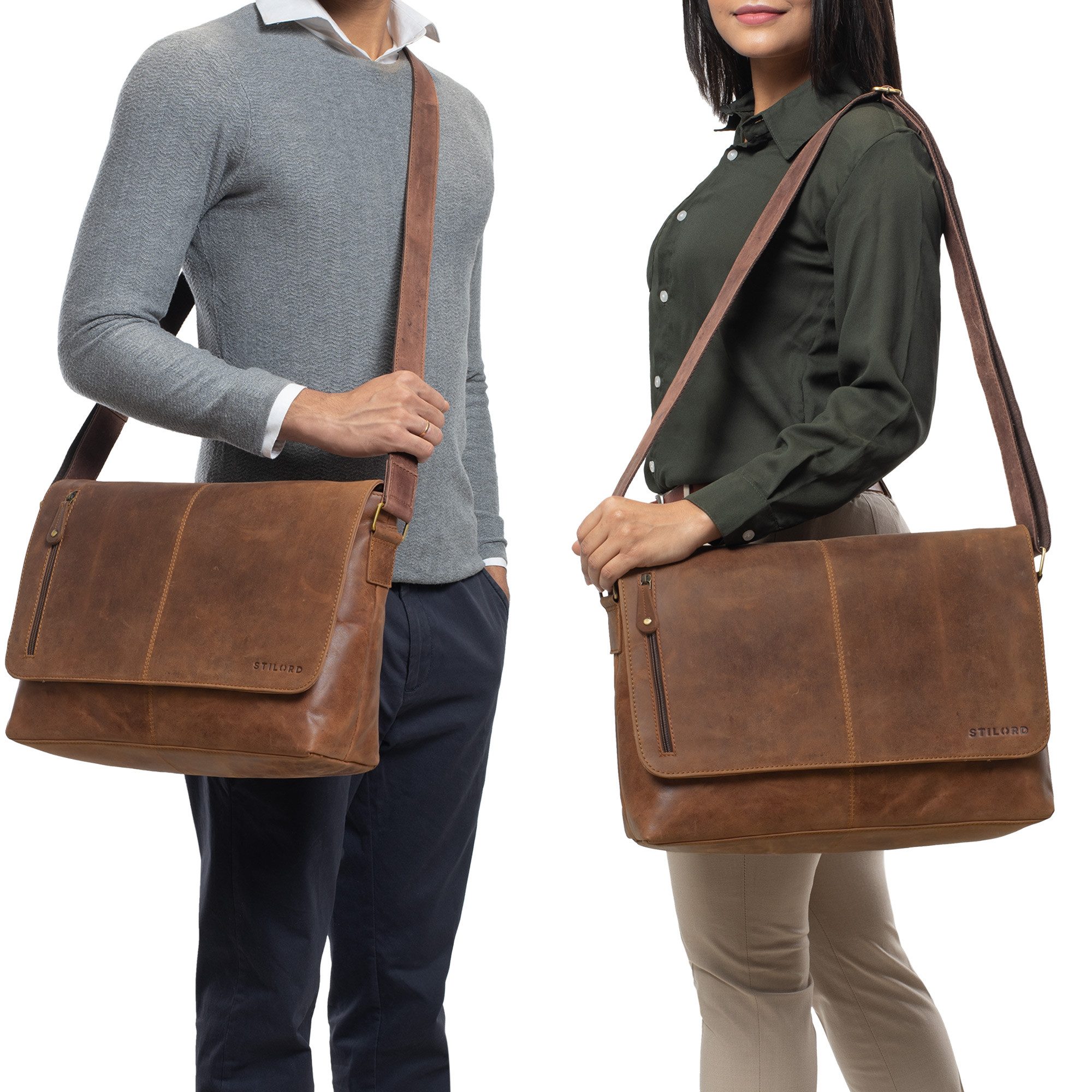 STILORD Schultertasche "Hamilton" 15 Zoll Messenger Bag Leder