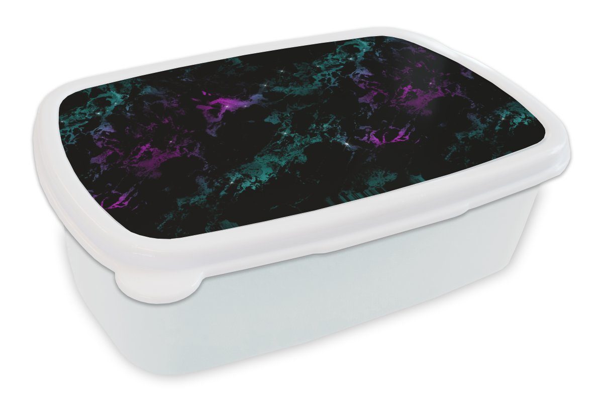 MuchoWow Lunchbox Raum - Marmor - Muster - Sternenhimmel, Kunststoff, (2-tlg), Brotbox für Kinder und Erwachsene, Brotdose, für Jungs und Mädchen weiß