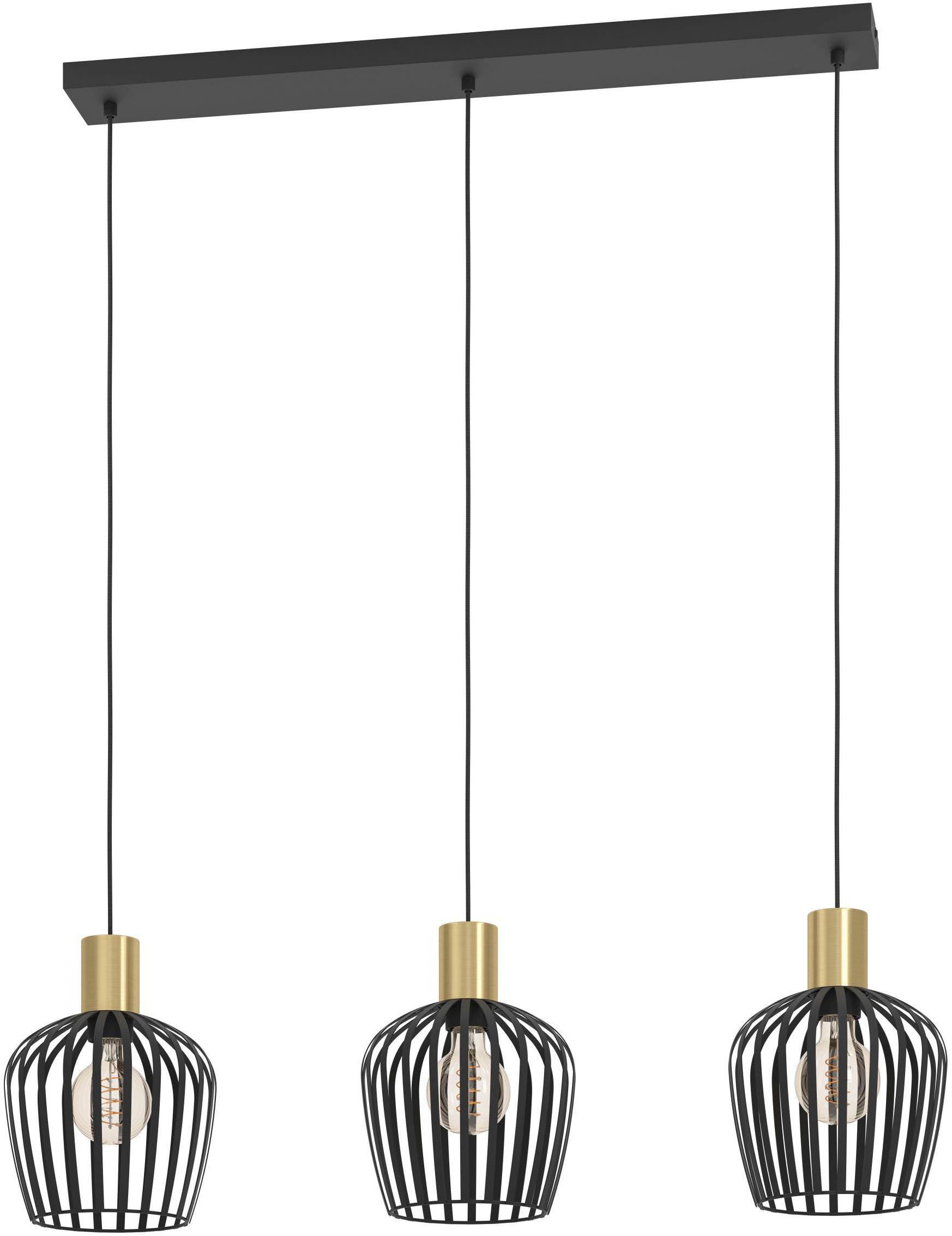 EGLO Hängeleuchte Empoli Hängelampe, Pendelleuchte über Esstisch, Pendellampe, E27, ohne Leuchtmittel, Hängeleuchte - L90 x B20 x H110 cm - schwarz, messing-gebürstet