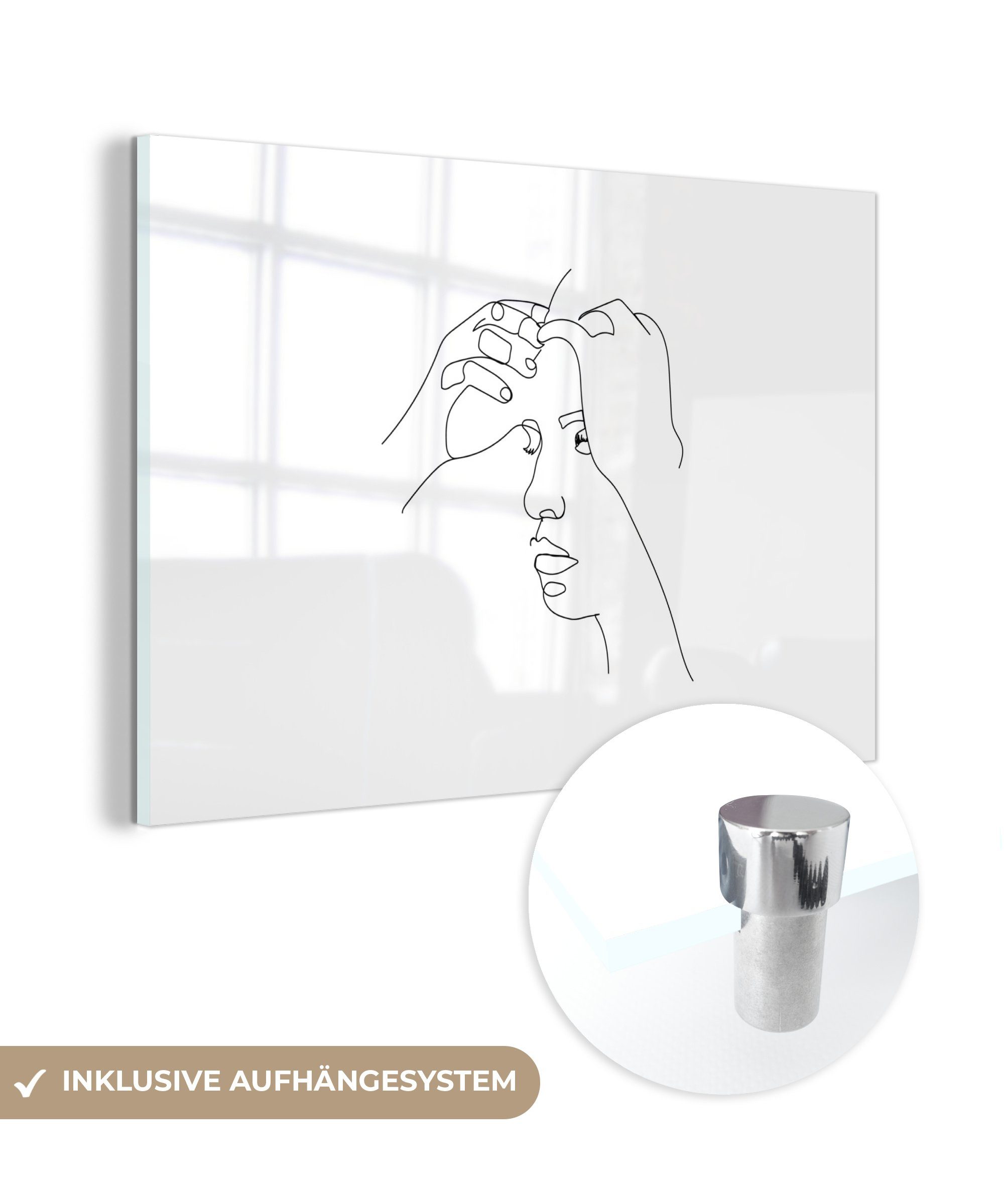 MuchoWow Acrylglasbild Frau - Porträt - Strichzeichnung, (1 St), Acrylglasbilder Wohnzimmer & Schlafzimmer