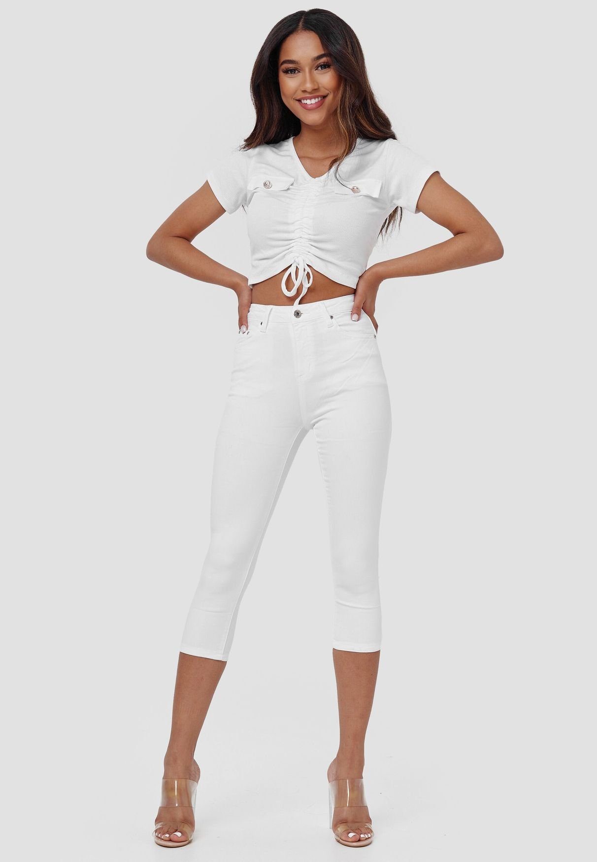 Egomaxx Caprihose »Damen Capri Denim Jeans Kurze Skinny Stretch Shorts 3/4  Pants« (1-tlg) 3627 in Weiß online kaufen | OTTO