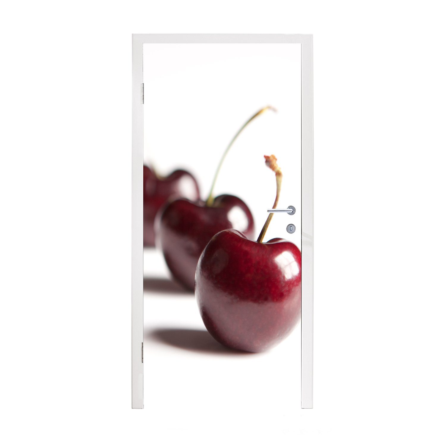 75x205 Weiß bedruckt, Kirschen Türaufkleber, Türtapete MuchoWow St), Fototapete Matt, (1 - für Tür, Obst, - cm