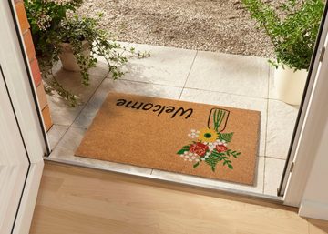 Fußmatte Welcome & Flowers, HANSE Home, rechteckig, Höhe: 15 mm, Kokos, Schmutzfangmatte, Outdoor, Rutschfest, Innen, Kokosmatte, Flur