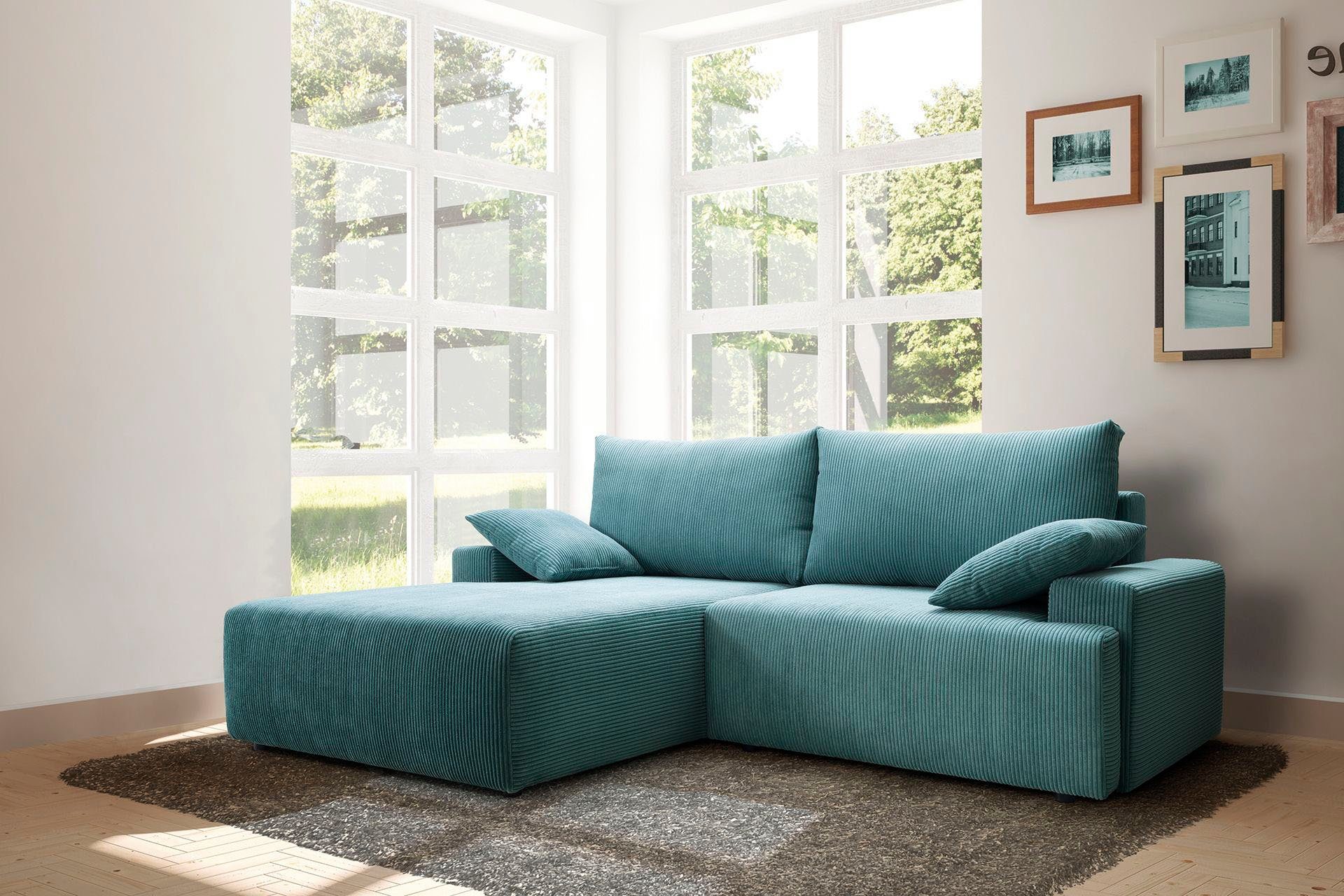 exxpo - sofa fashion Ecksofa Orinoko, inklusive Bettfunktion und Bettkasten in verschiedenen Cord-Farben sky