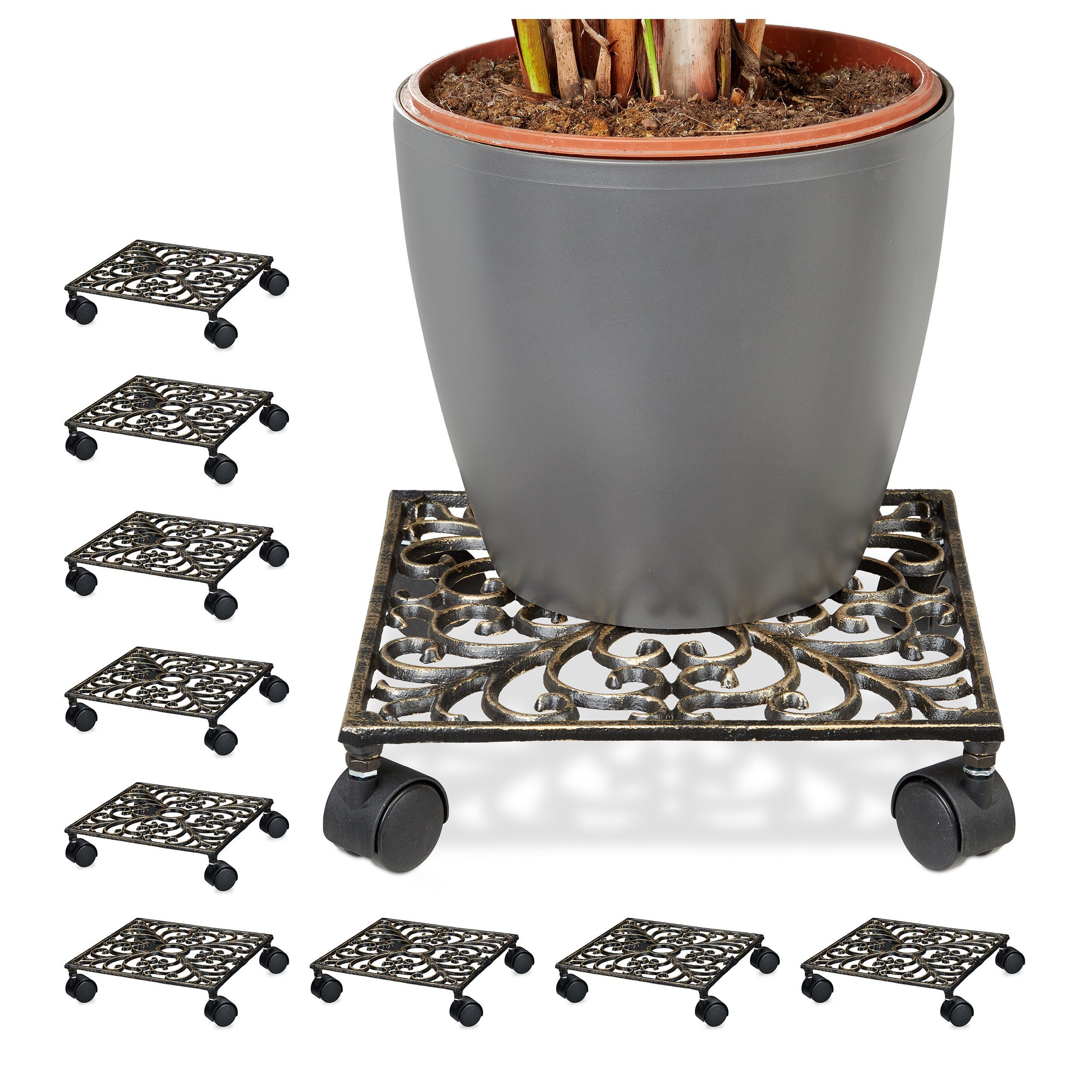 Blumentopfuntersetzer 10 x Pflanzenroller Gusseisen eckig