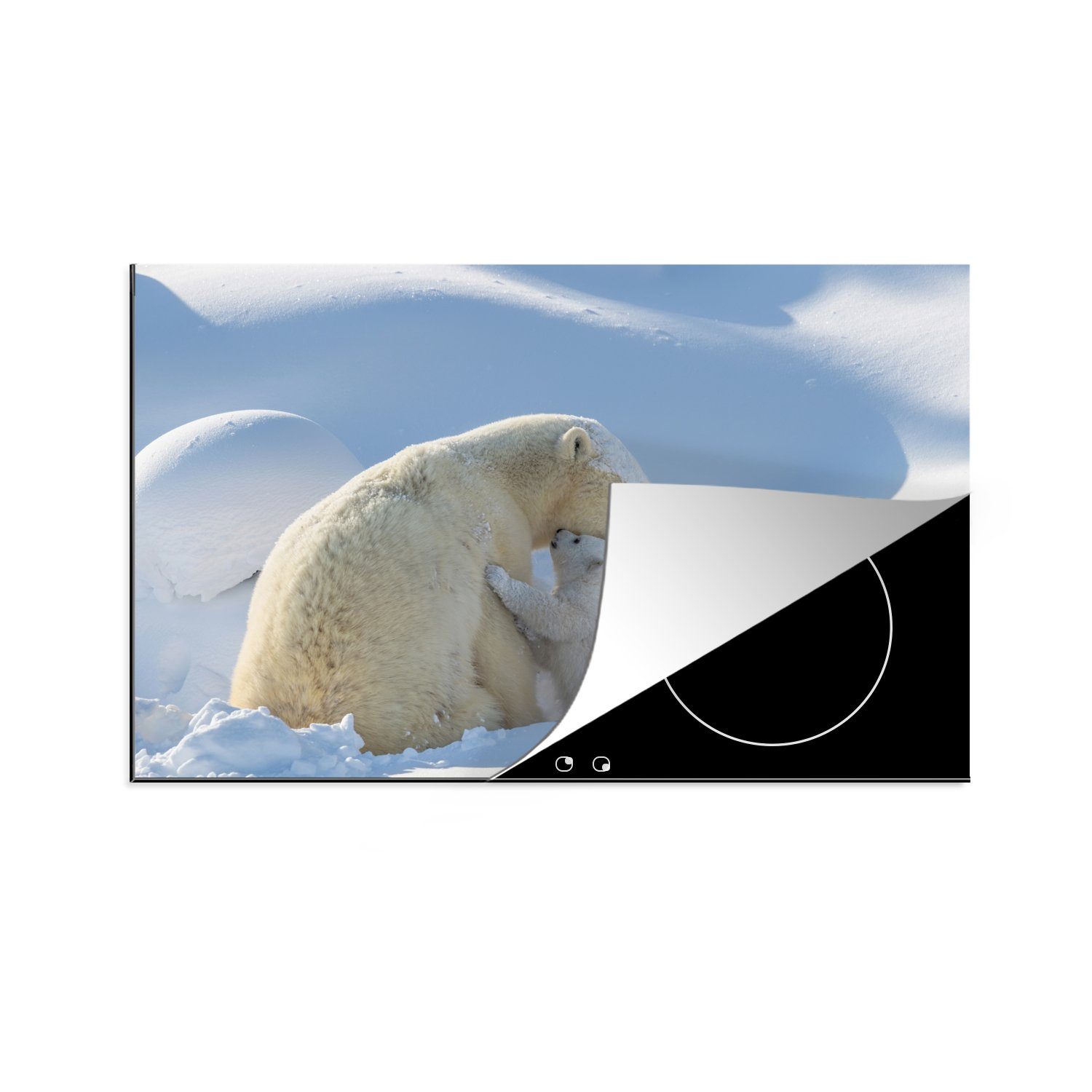 MuchoWow Herdblende-/Abdeckplatte Eisbär - Tiere - Schnee, Vinyl, (1 tlg), 81x52 cm, Induktionskochfeld Schutz für die küche, Ceranfeldabdeckung
