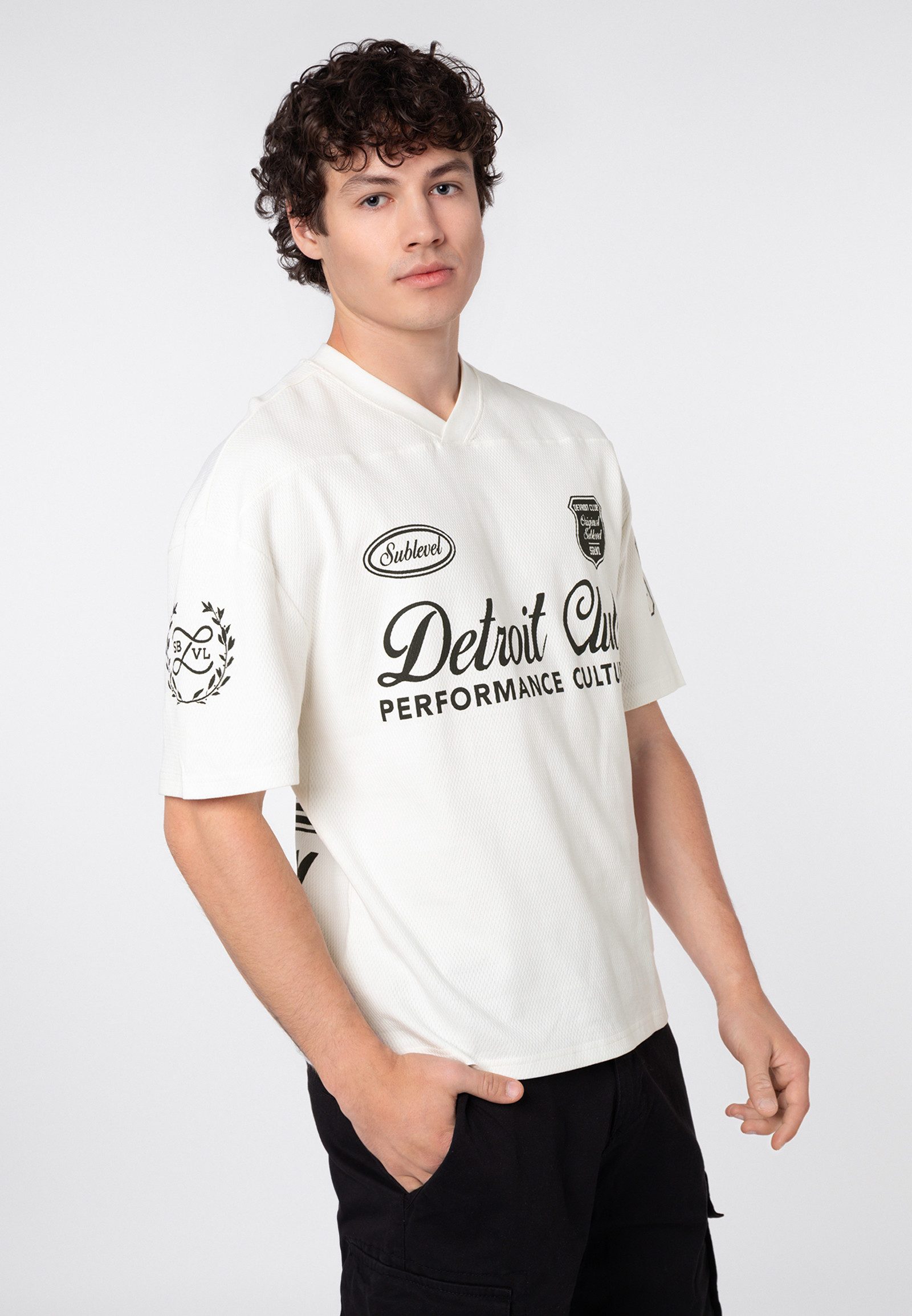 SUBLEVEL T-Shirt Herren Trikot T-Shirt mit Print Interlock T-Shirt aus Baumwolle, verschiedene Prints