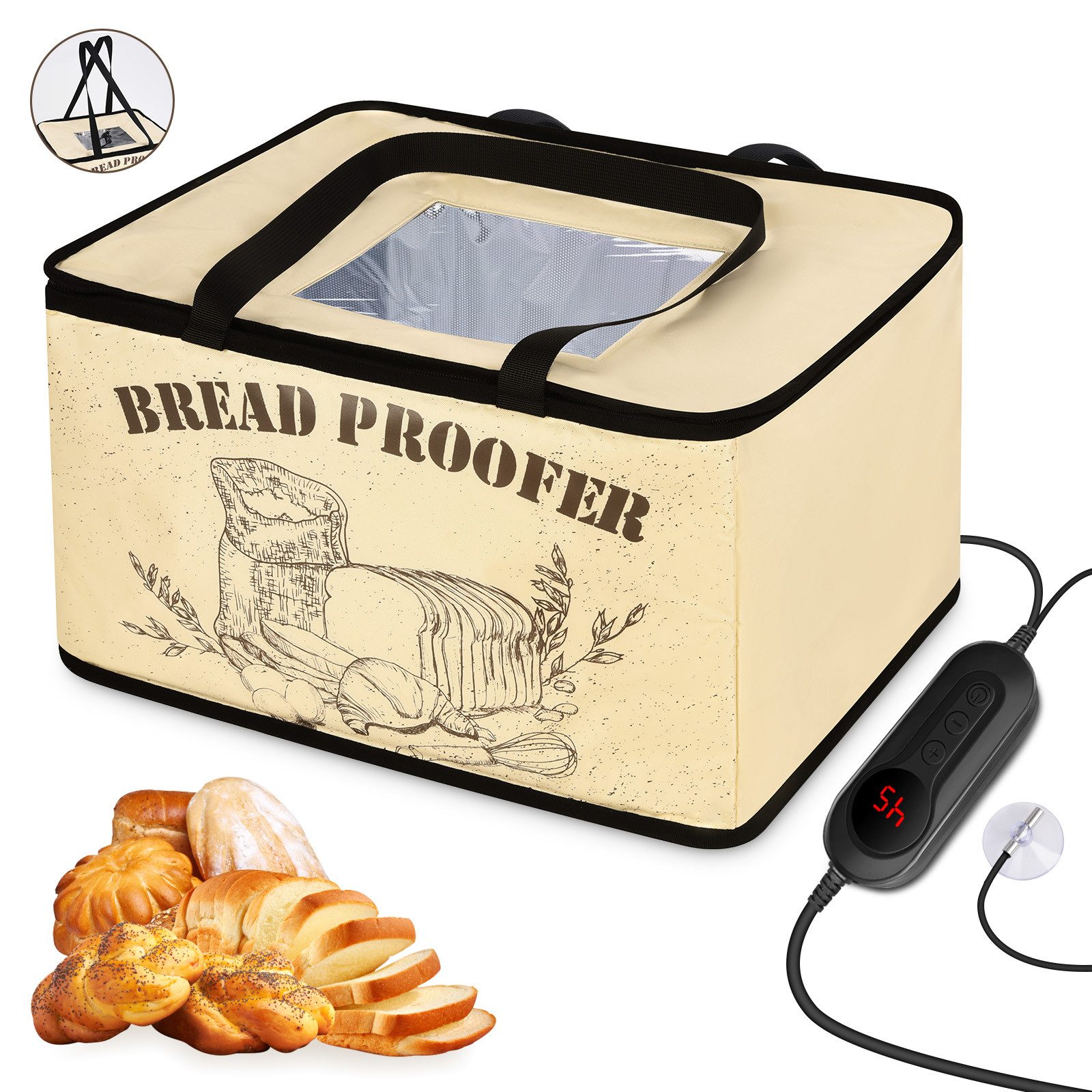 VIVIHEYDAY Gärkorb Brot Gärbox mit Heizung, Faltbare Brot Gärschrank Einstellbare, (Temperatur und Timer, Teiggärbox zum Brotbacken Joghurt), Natto und Handgemachter Seife, 40 * 31 * 25cm