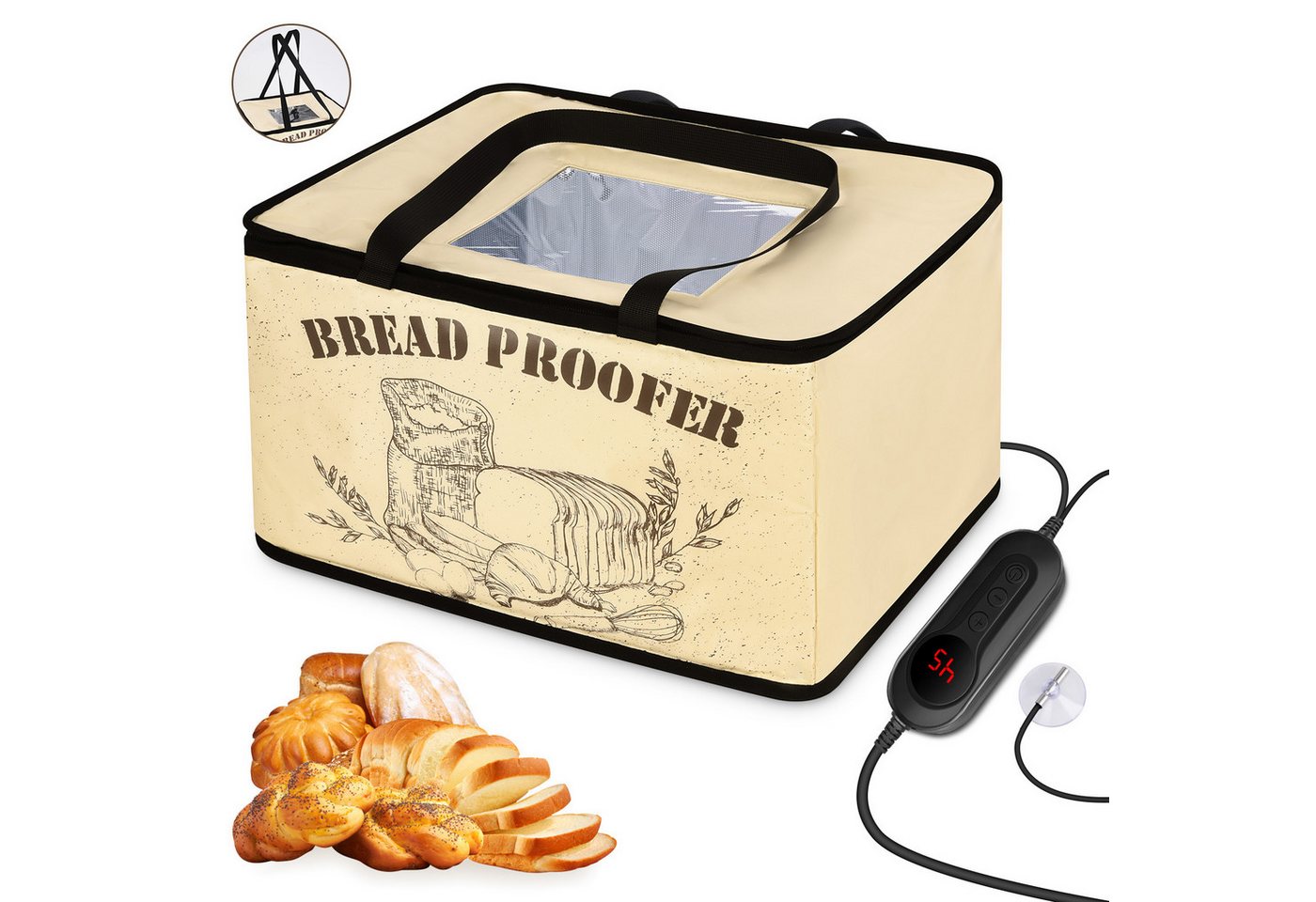 VIVIHEYDAY Gärkorb Brot Gärbox mit Heizung, Faltbare Brot Gärschrank Einstellbare, (Temperatur und Timer, Teiggärbox zum Brotbacken Joghurt), Natto und Handgemachter Seife, 40 * 31 * 25cm