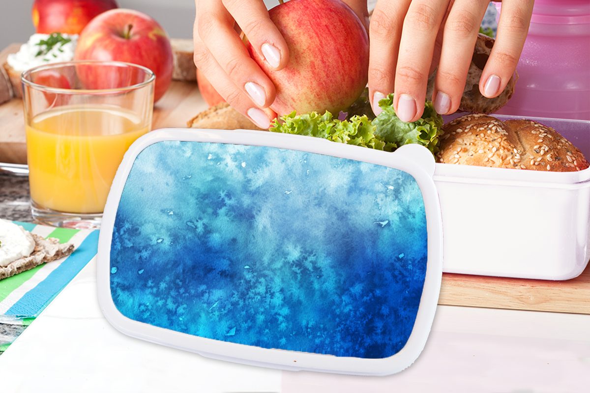 MuchoWow Lunchbox Aquarell (2-tlg), Blau weiß Jungs Mädchen - Brotdose, - und Kunststoff, für Erwachsene, Kinder Brotbox Muster, für und