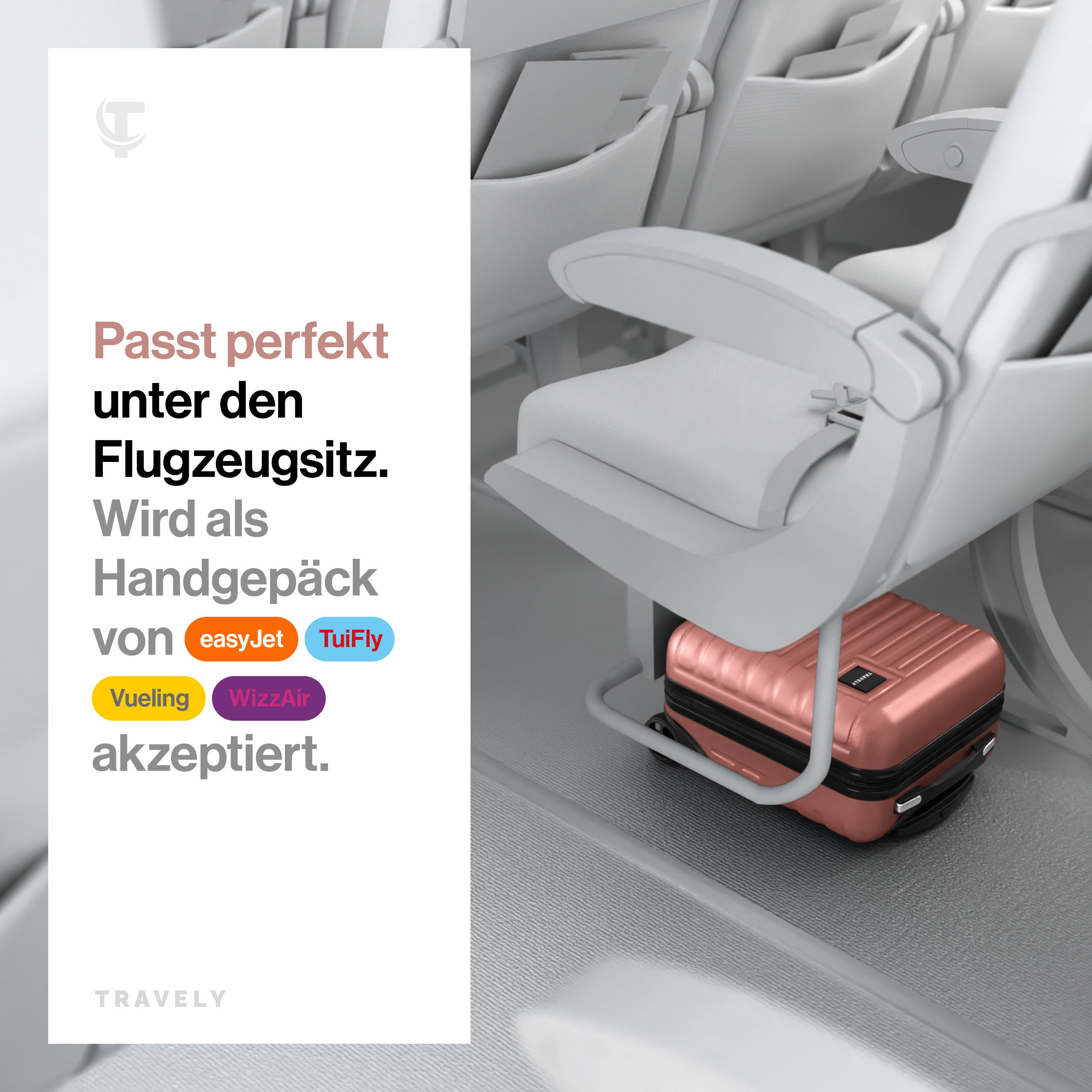 Travely Koffer Polycarbonat Koffer - Reisekoffer, Hartschalenkoffer, Trolley, 2 Rollen, Handgepäck Koffer 40x30x20cm – Bild 2 von 5