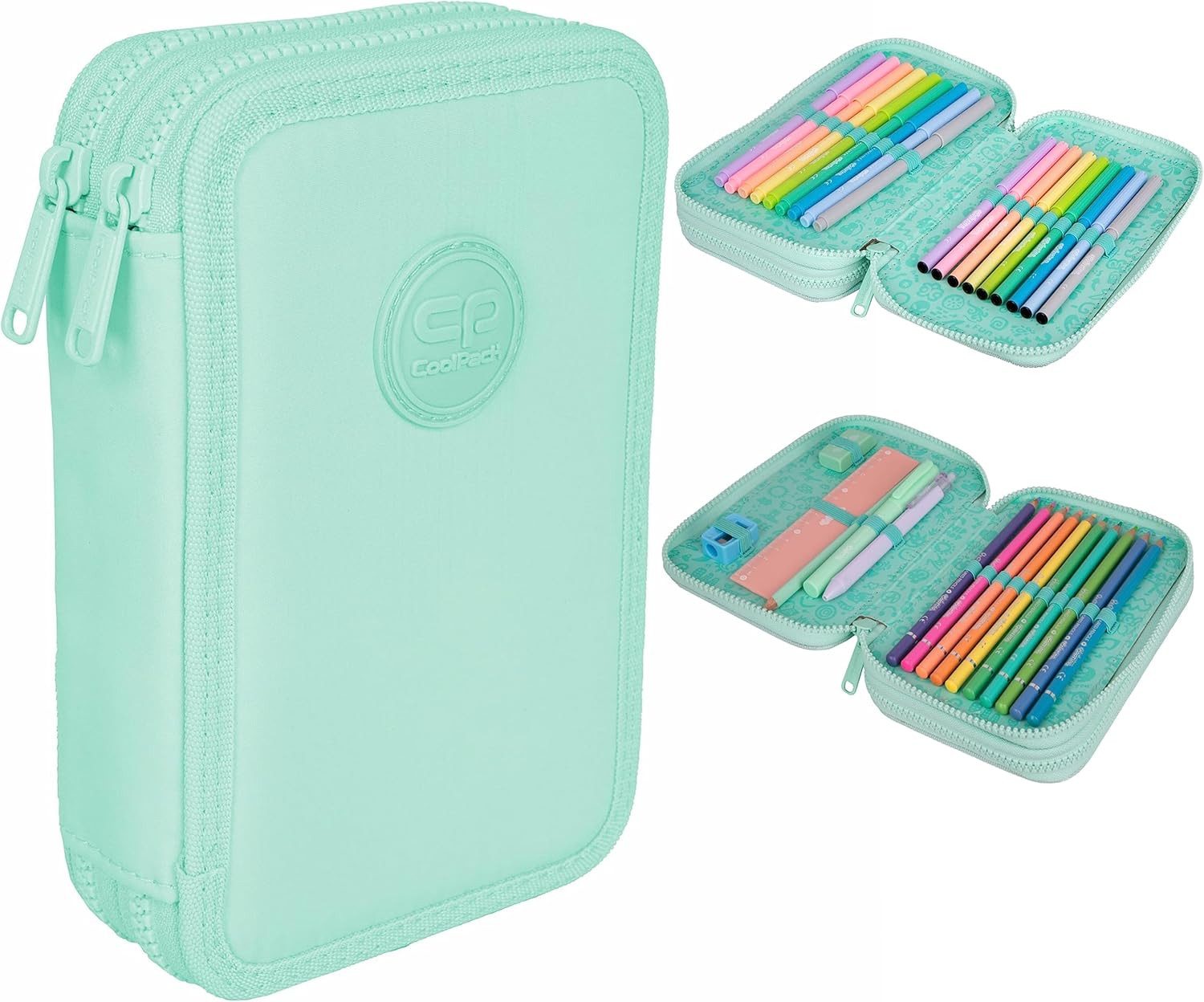 GOLDKIDS Federmäppchen COOLPACK 2-fache Federtasche Federmappe, (34-teilig Schüleretui Stifte und Pinsel, inkl. Aufgabenheft Federbox Etui), Stiftetasche Schlamper-Etui Schul-Etui