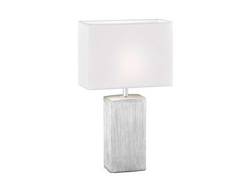 FISCHER & HONSEL LED Nachttischlampe, LED wechselbar, Warmweiß, mit Lampen-Schirm Stoff Weiß & Keramik-Fuß, Tisch Stehlampe 50cm groß
