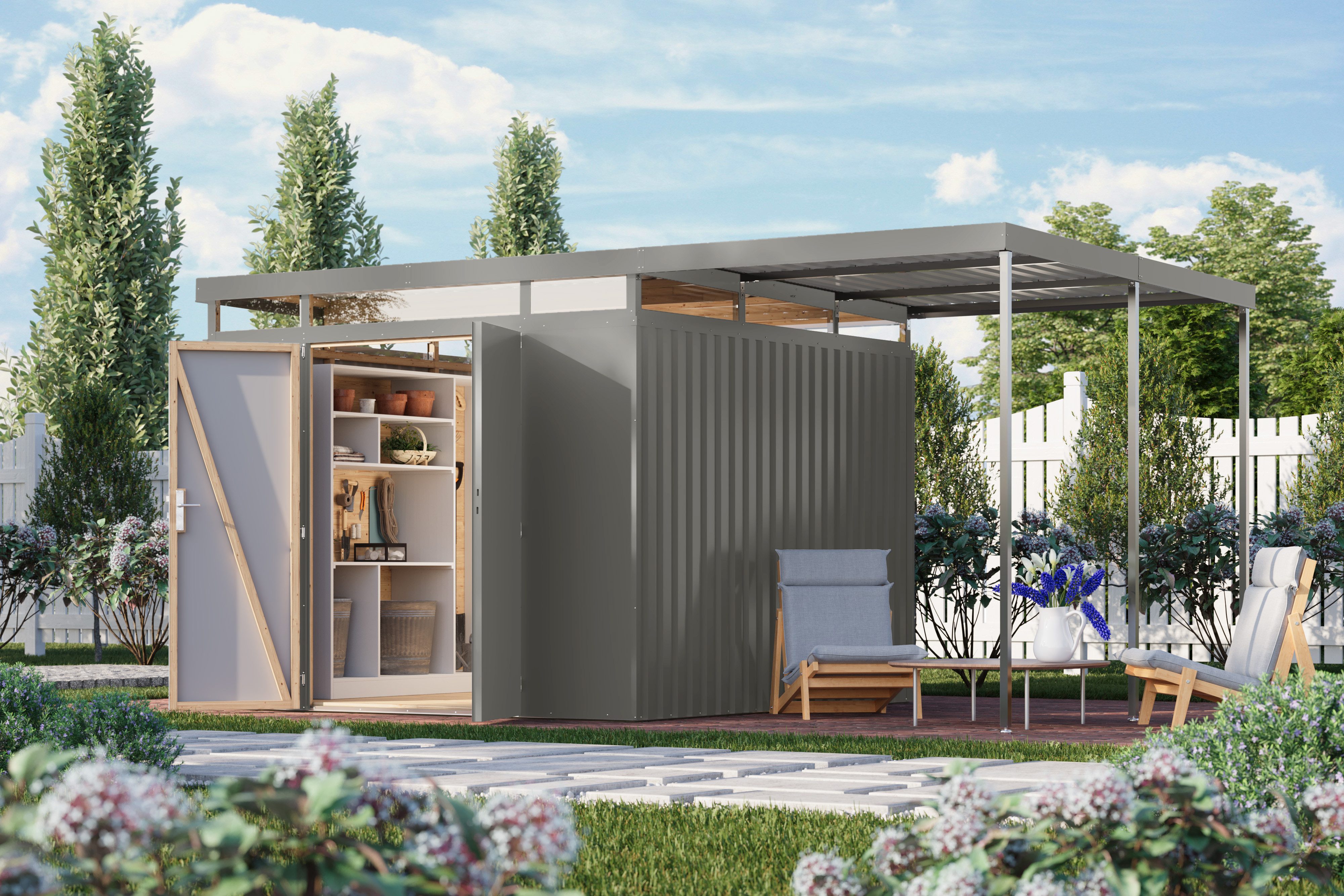 Karibu Gerätehaus Titanium 3,5 SET mit Anbaudach, BxT: 497x292 cm, Made in Germany