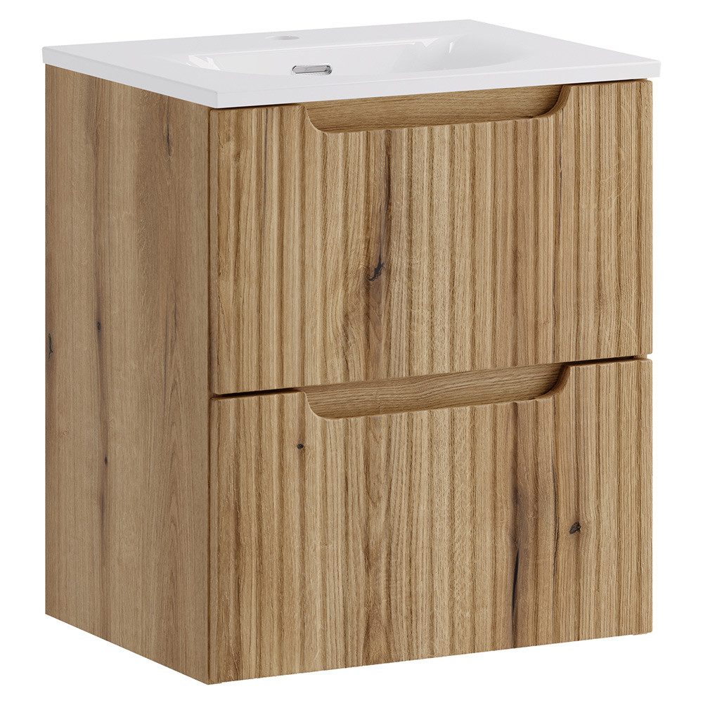 Lomadox Waschtisch NEWPORT-56-EVOKE, 50 cm breit, Eiche mit gerillter Front, 2 Schubladen