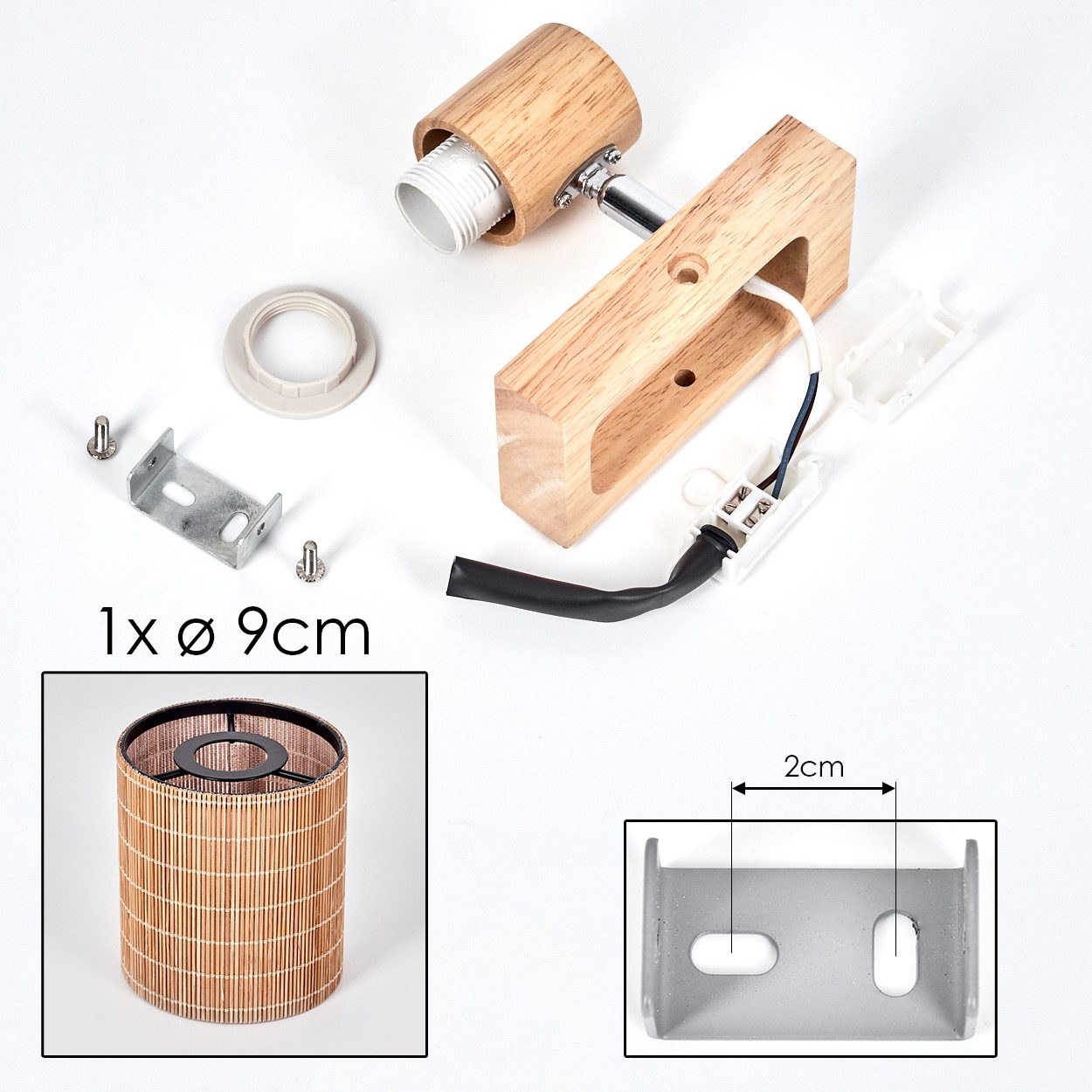 hofstein Wandleuchte Deckenlampe aus Holz/Metall/Bambus in Naturfarben/Chromfarben/Braun, ohne Leuchtmittel, mit verstellbarem Strahler, 1 x E14, ohne Leuchtmittel