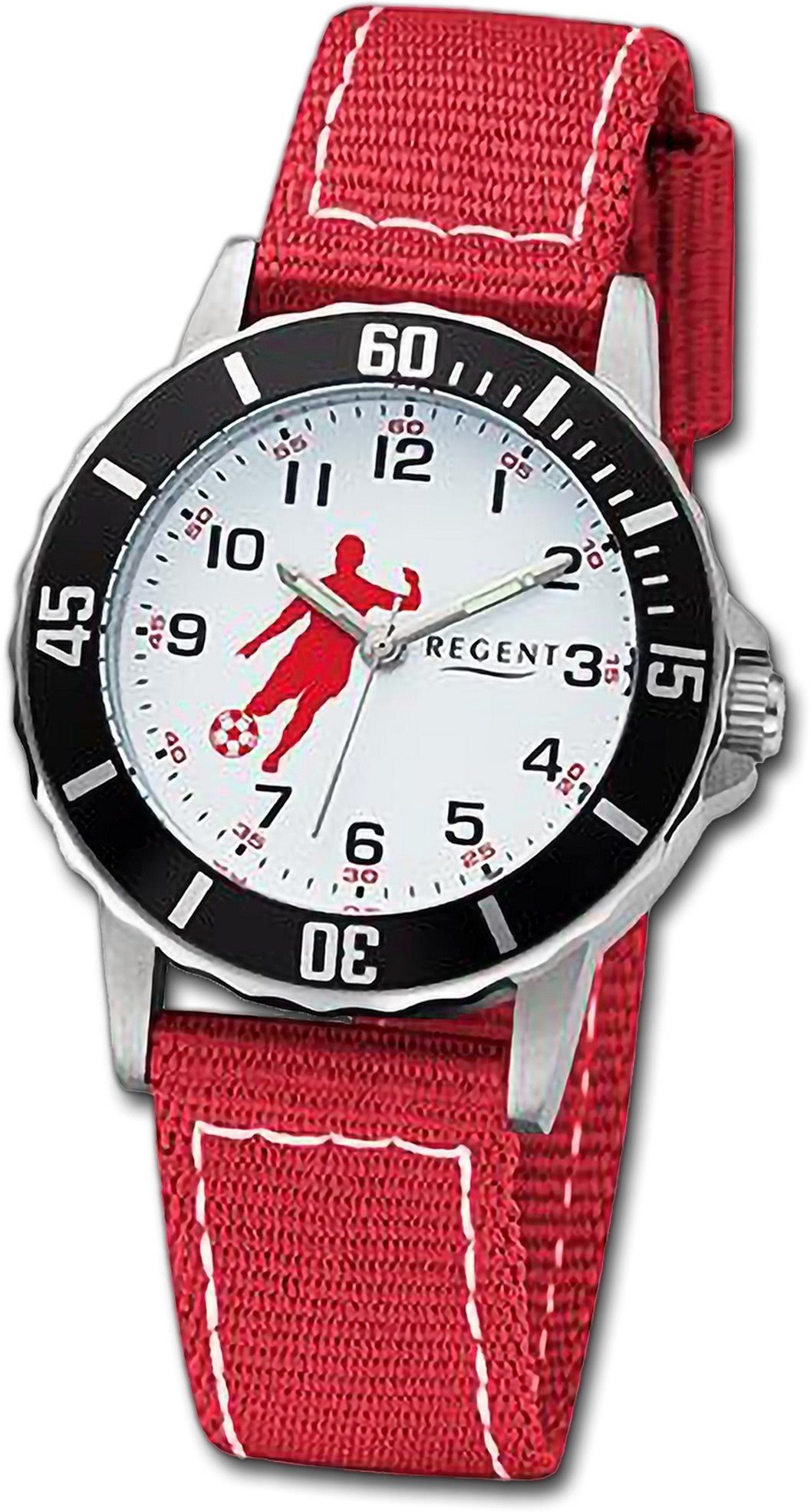 Regent Quarzuhr Regent Damen Armbanduhr Analog, Damenuhr Textilarmband rot, weiß, rundes Gehäuse, groß (ca. 32mm)