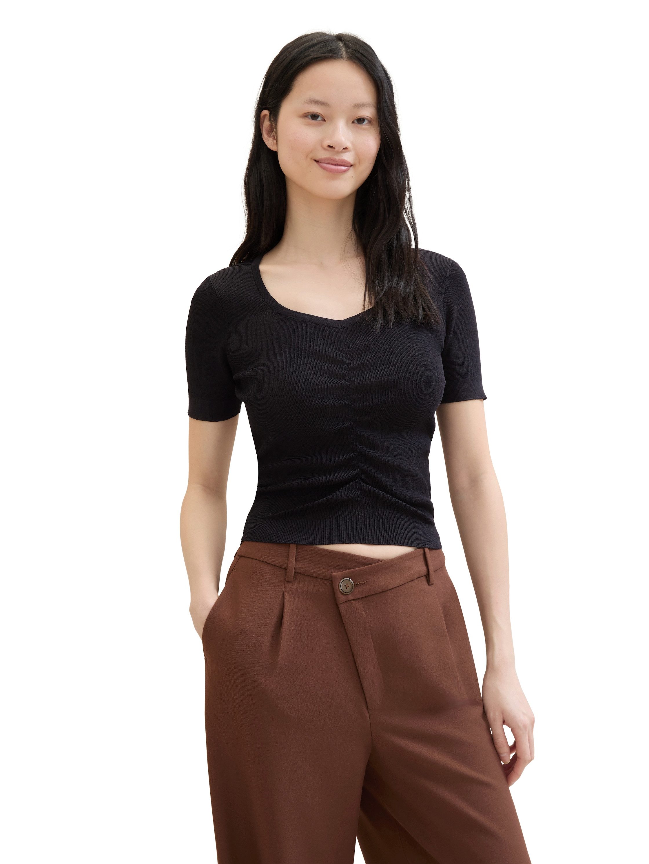 TOM TAILOR Kurzarmpullover T-Shirt mit Herzausschnitt