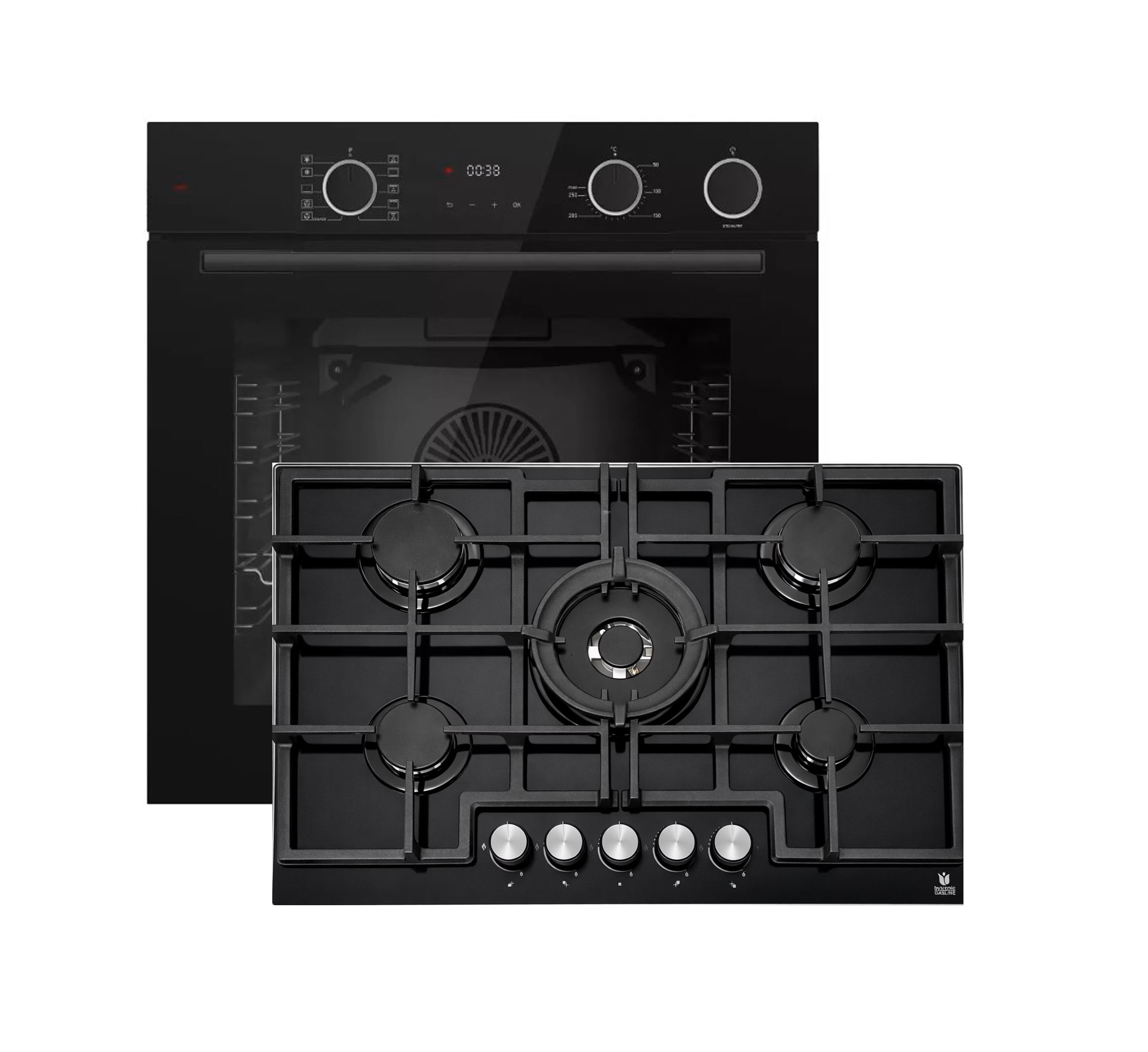 Böhme Elektro-Herd-Set Böhme HB60F78DL Backofen AirFry Dampf+Gaskochfeld 75cm Glaskeramik