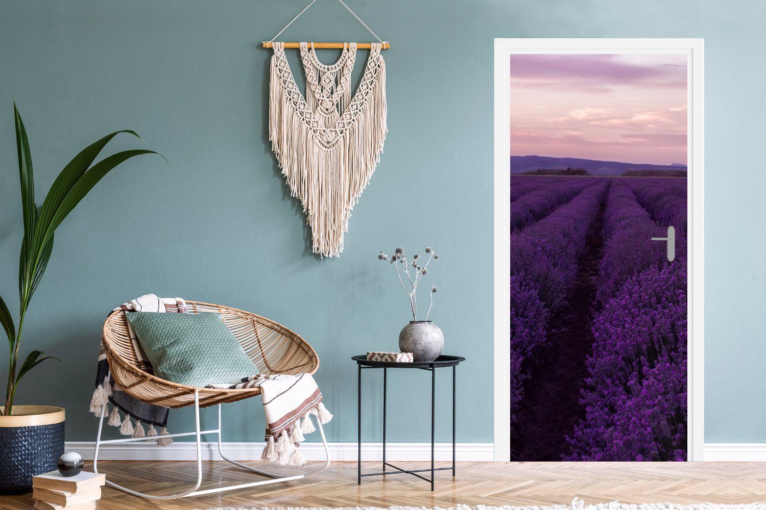 Lavendel Natur, für Matt, Fototapete - 75x205 bedruckt, Türaufkleber, - - cm Blumen Lila St), (1 MuchoWow Tür, Türtapete