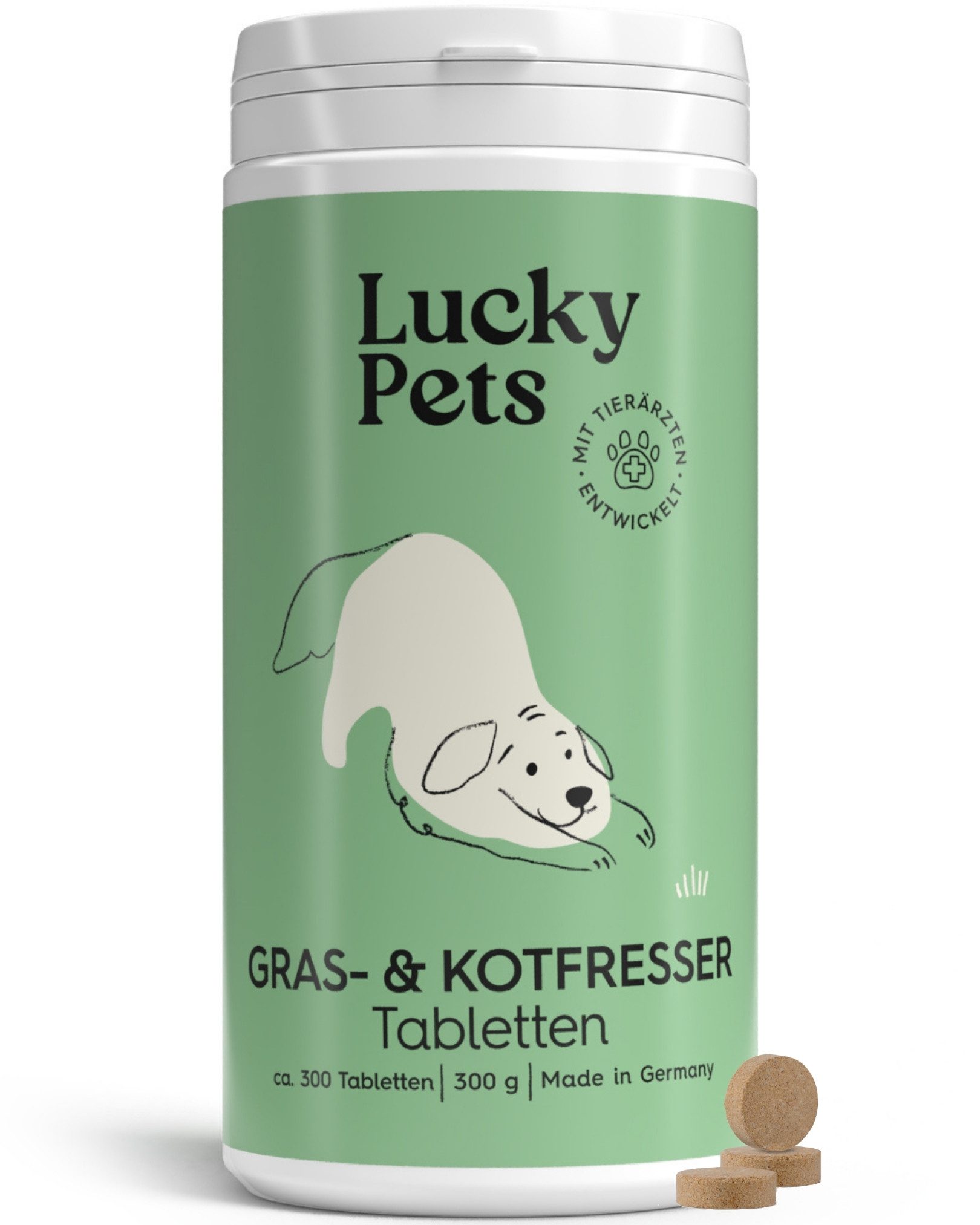 Lucky Pets Gras- & Kotfresser Tabletten für Hunde mit Heilerde bei Kotfressen, Nahrungsergänzungsmittel für: Hunde