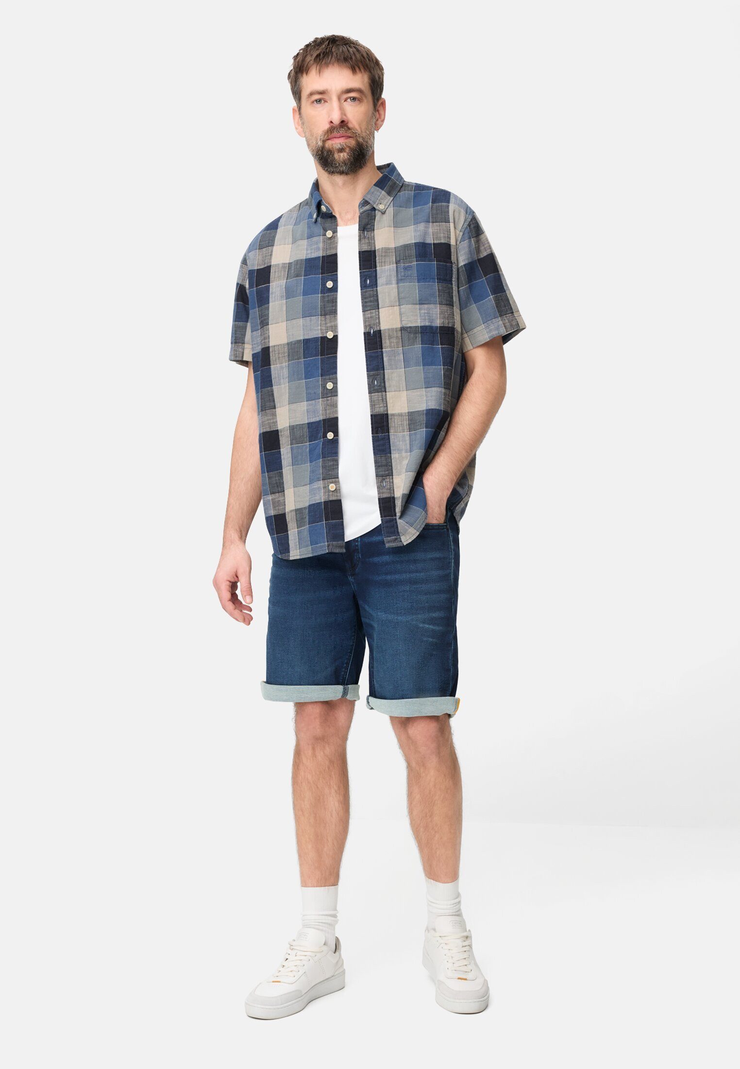camel active Kurzarmhemd aus reiner Baumwolle Kurzarm Button-Down